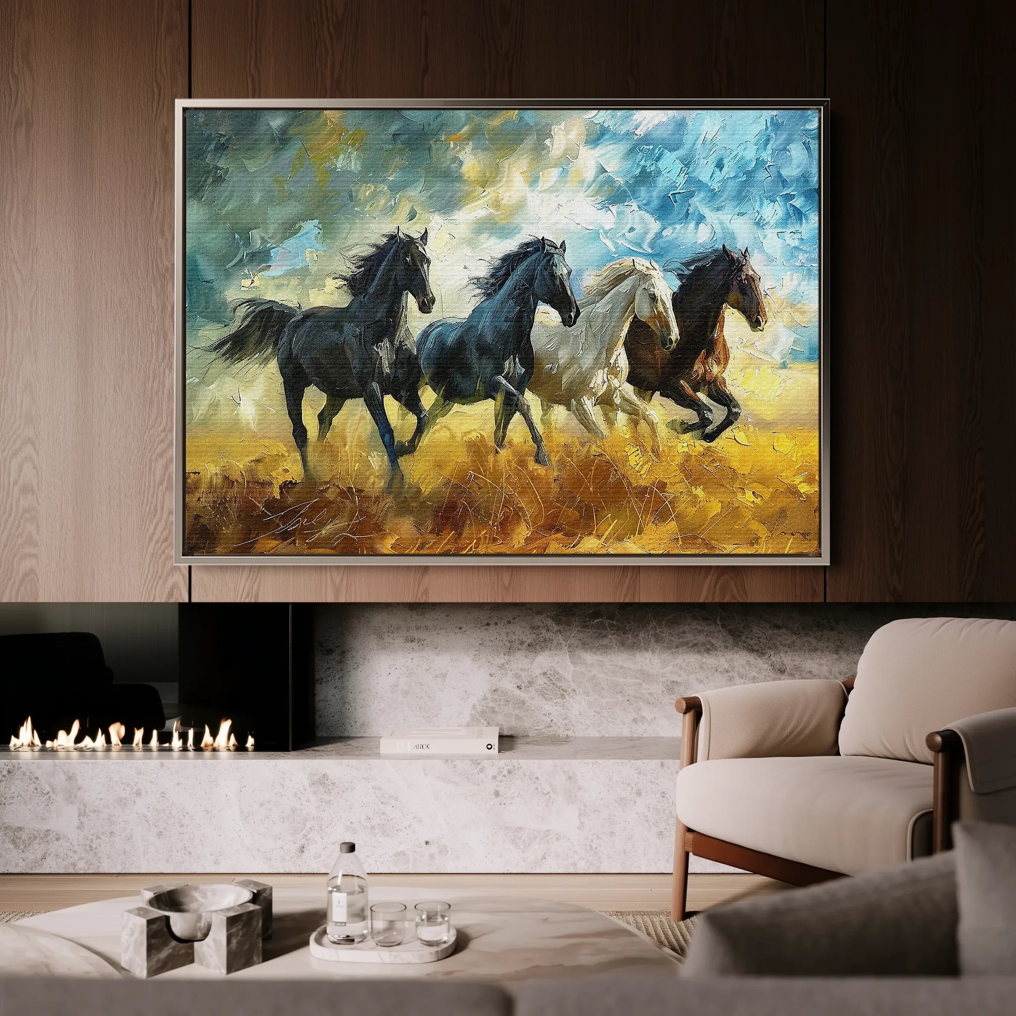 Horses 263 Canvas Art 18" x 24" / 45 x 60 cm / Black
