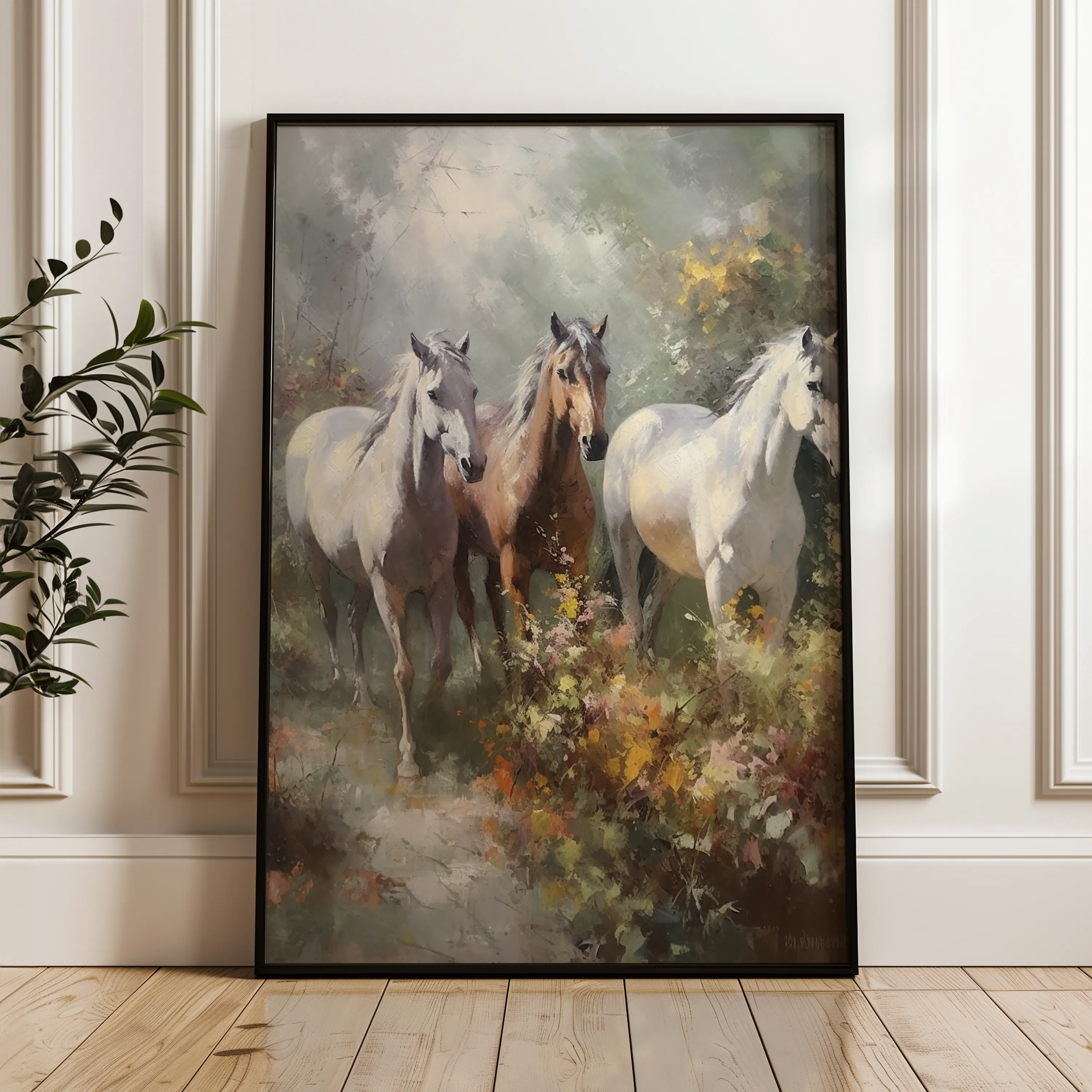 Horses 264 Canvas Art 18" x 24" / 45 x 60 cm / Black