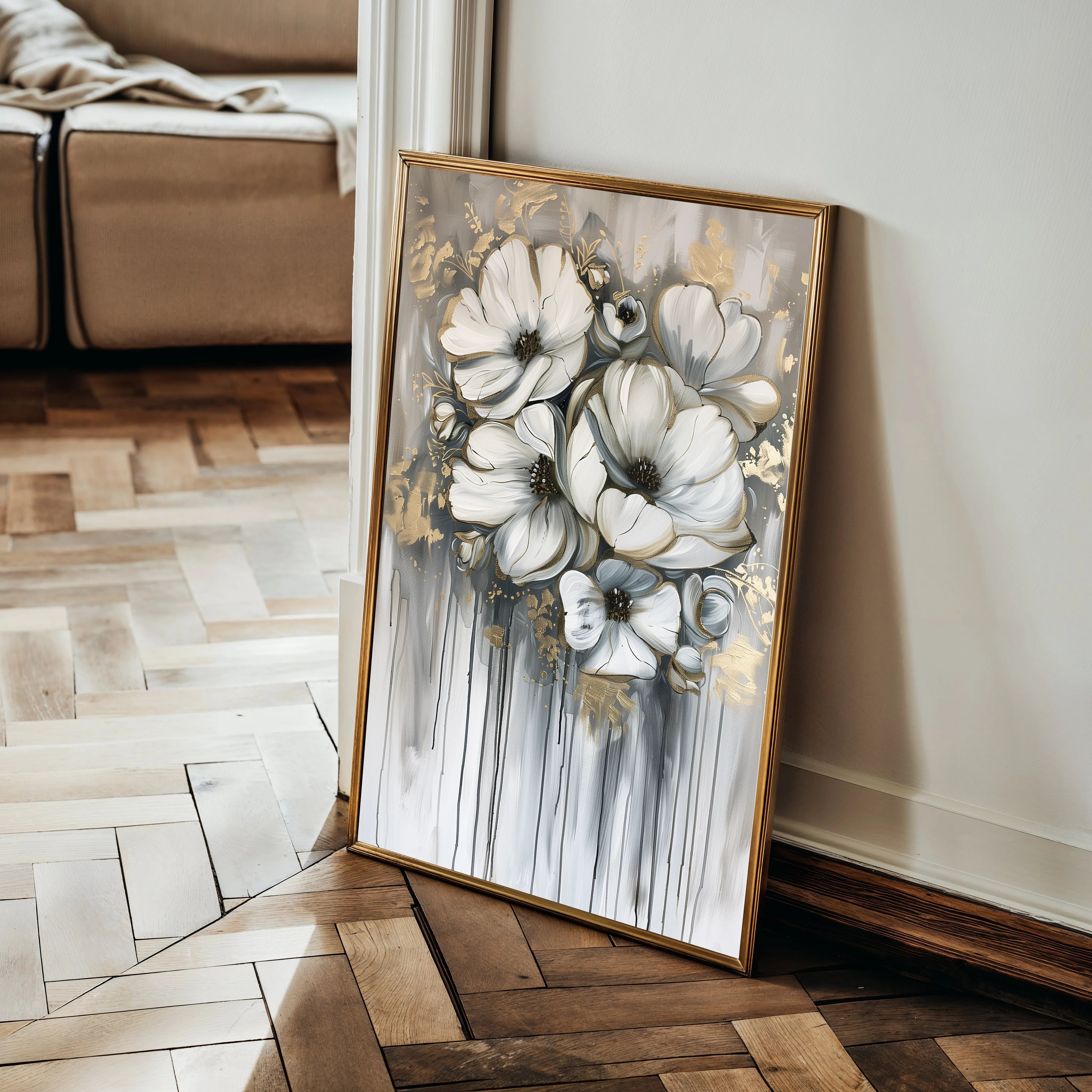 Floral 332 Canvas Art 18" x 24" / 45 x 60 cm / Black