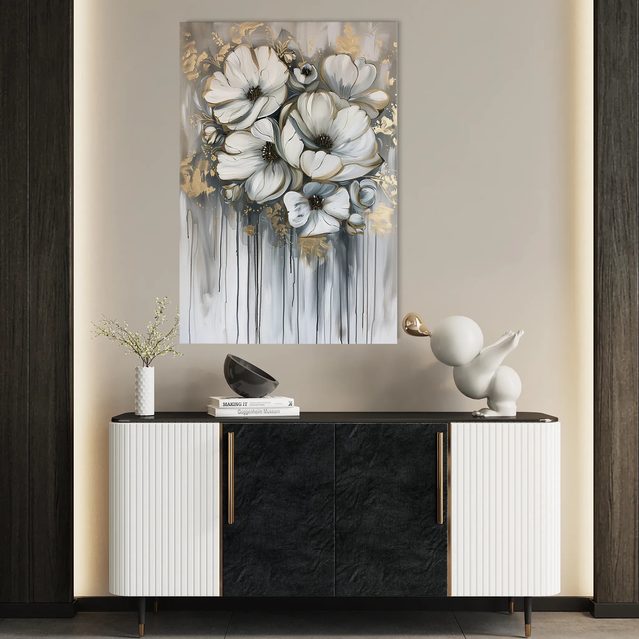 Floral 332 Canvas Art 18" x 24" / 45 x 60 cm / Black