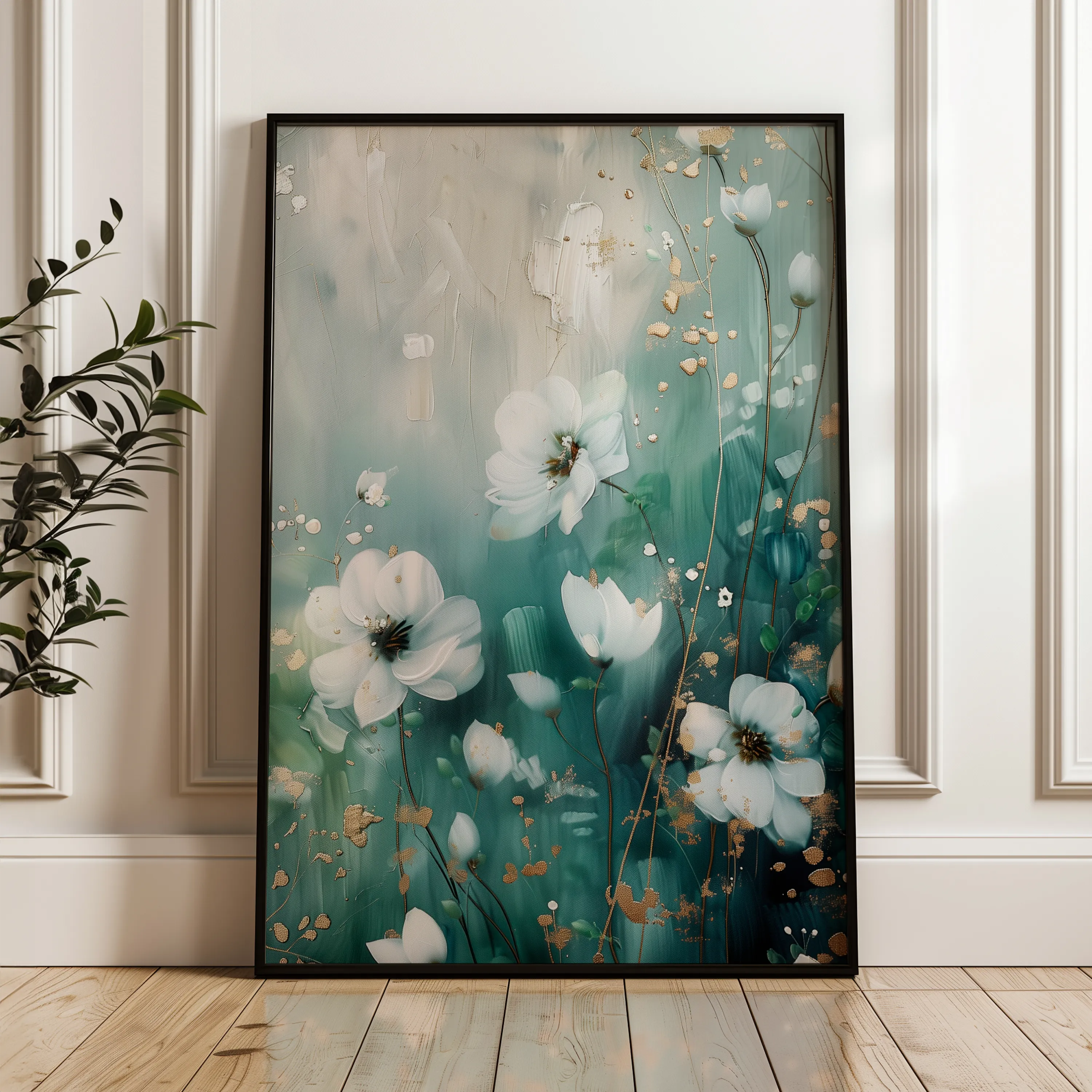 Floral 333 Canvas Art 18" x 24" / 45 x 60 cm / Black