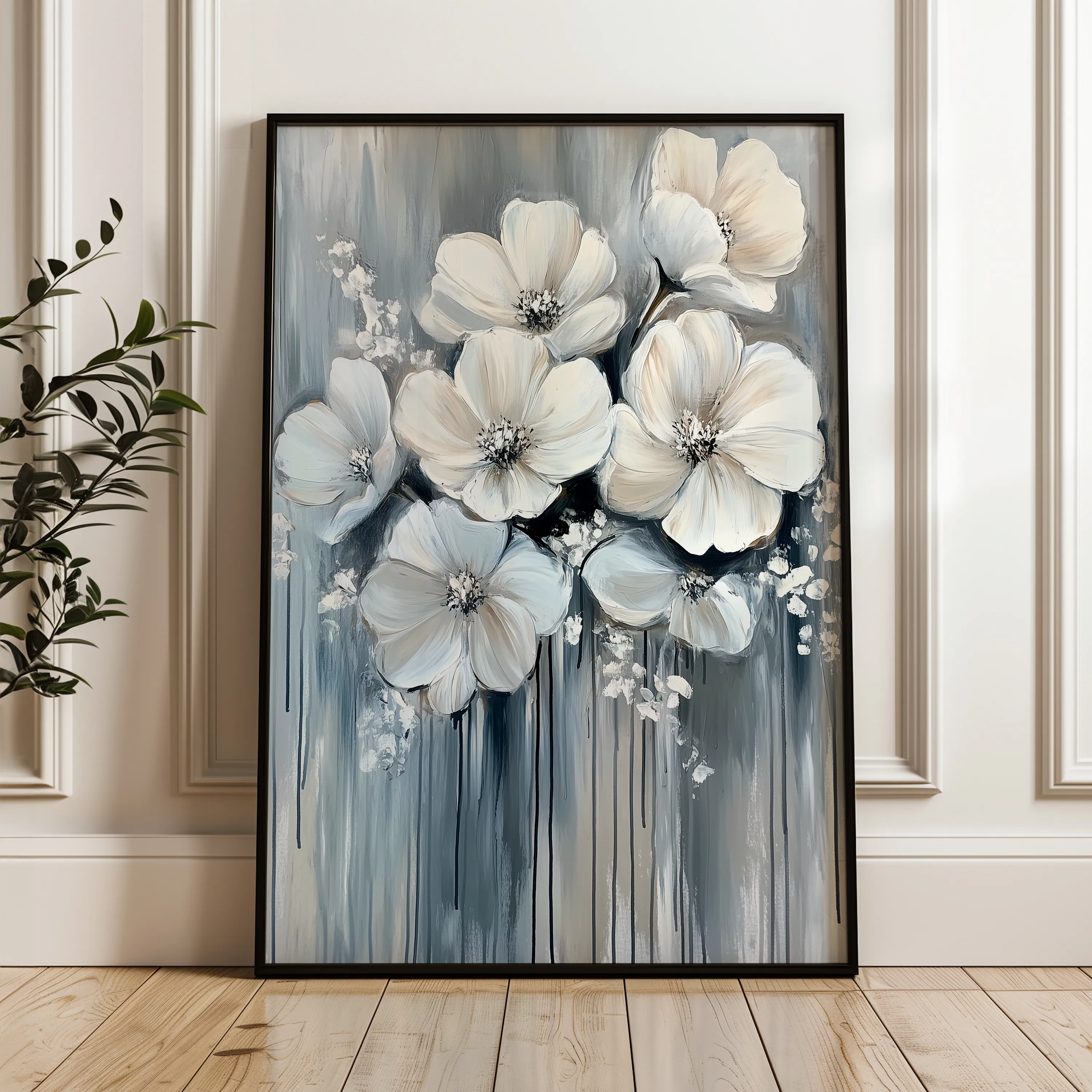 Floral 820 Canvas Art 18" x 24" / 45 x 60 cm / Black