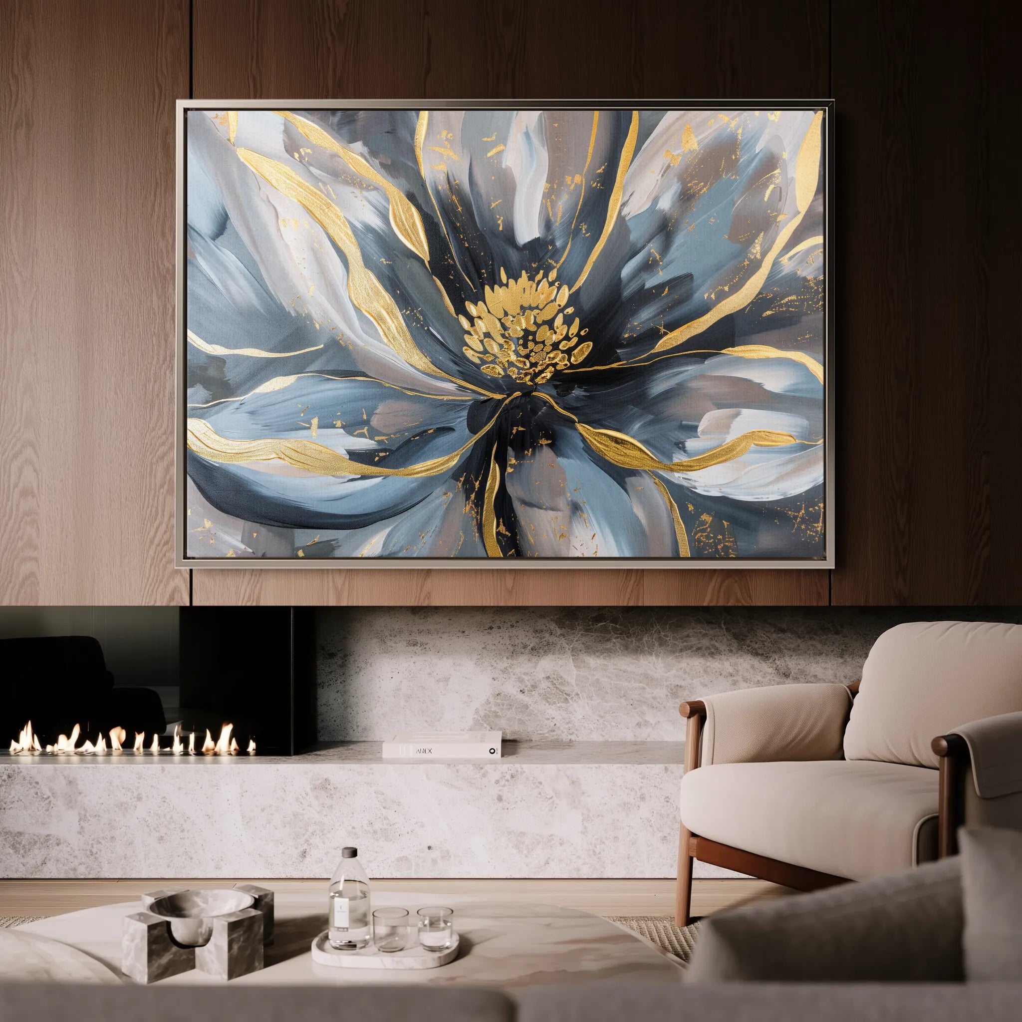 Floral 850 Canvas Art 18" x 24" / 45 x 60 cm / Black