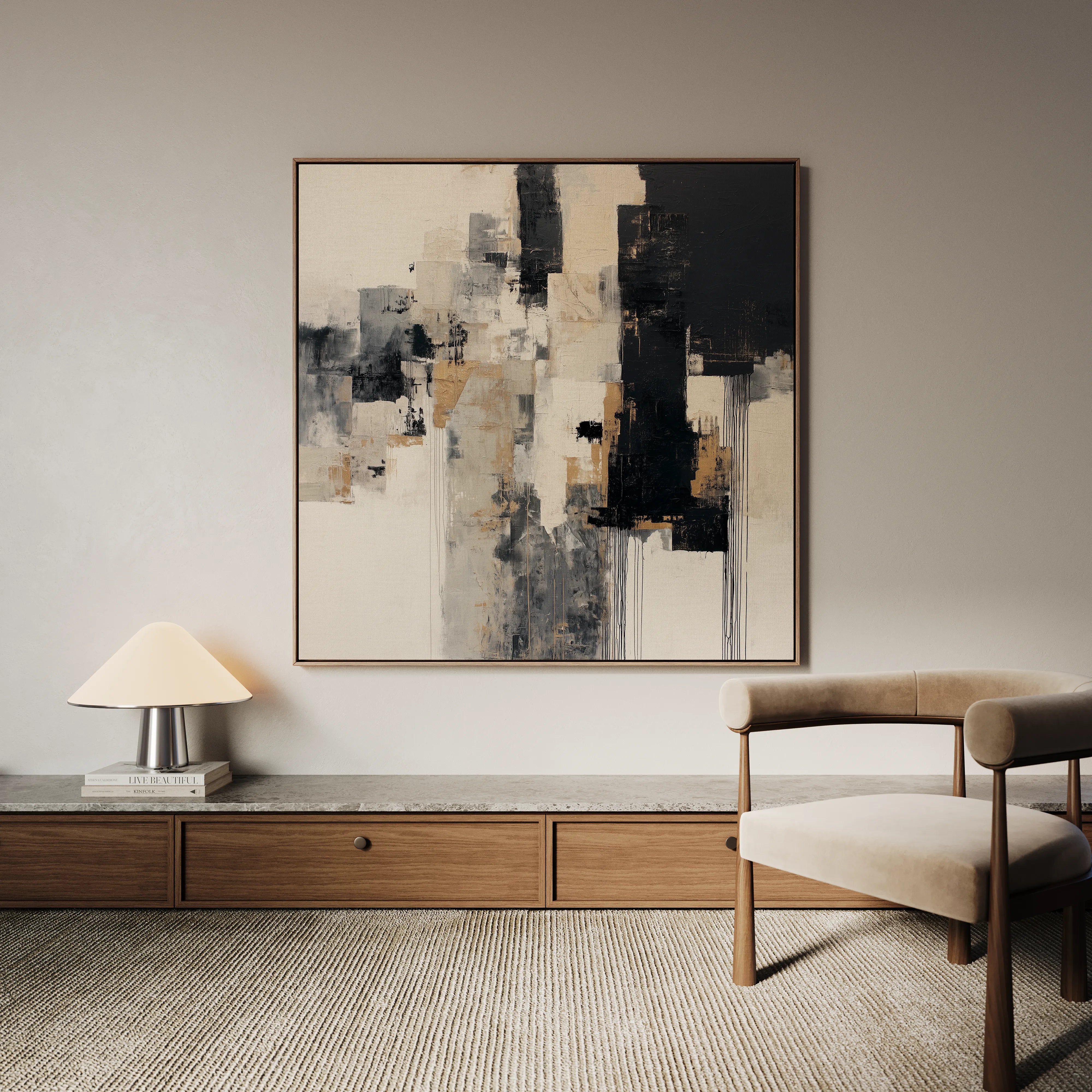 Abstract 891 Canvas Art 16" x 16" / 40 x 40 cm / Black
