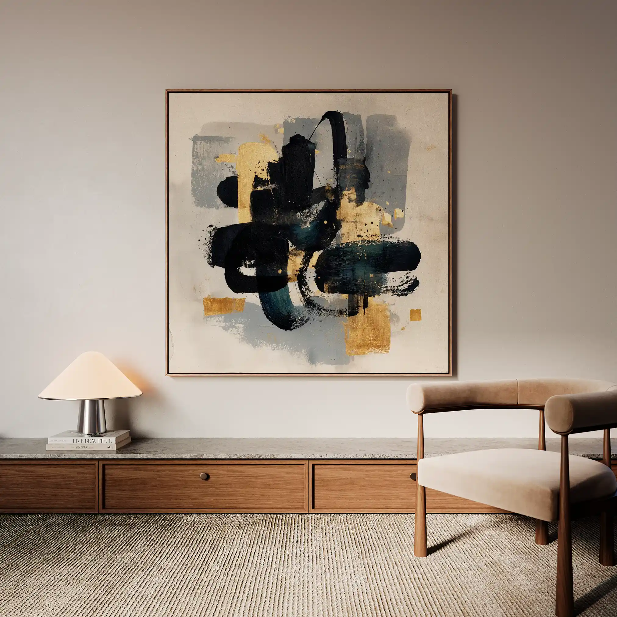 Abstract 908 Canvas Art 16" x 16" / 40 x 40 cm / Black