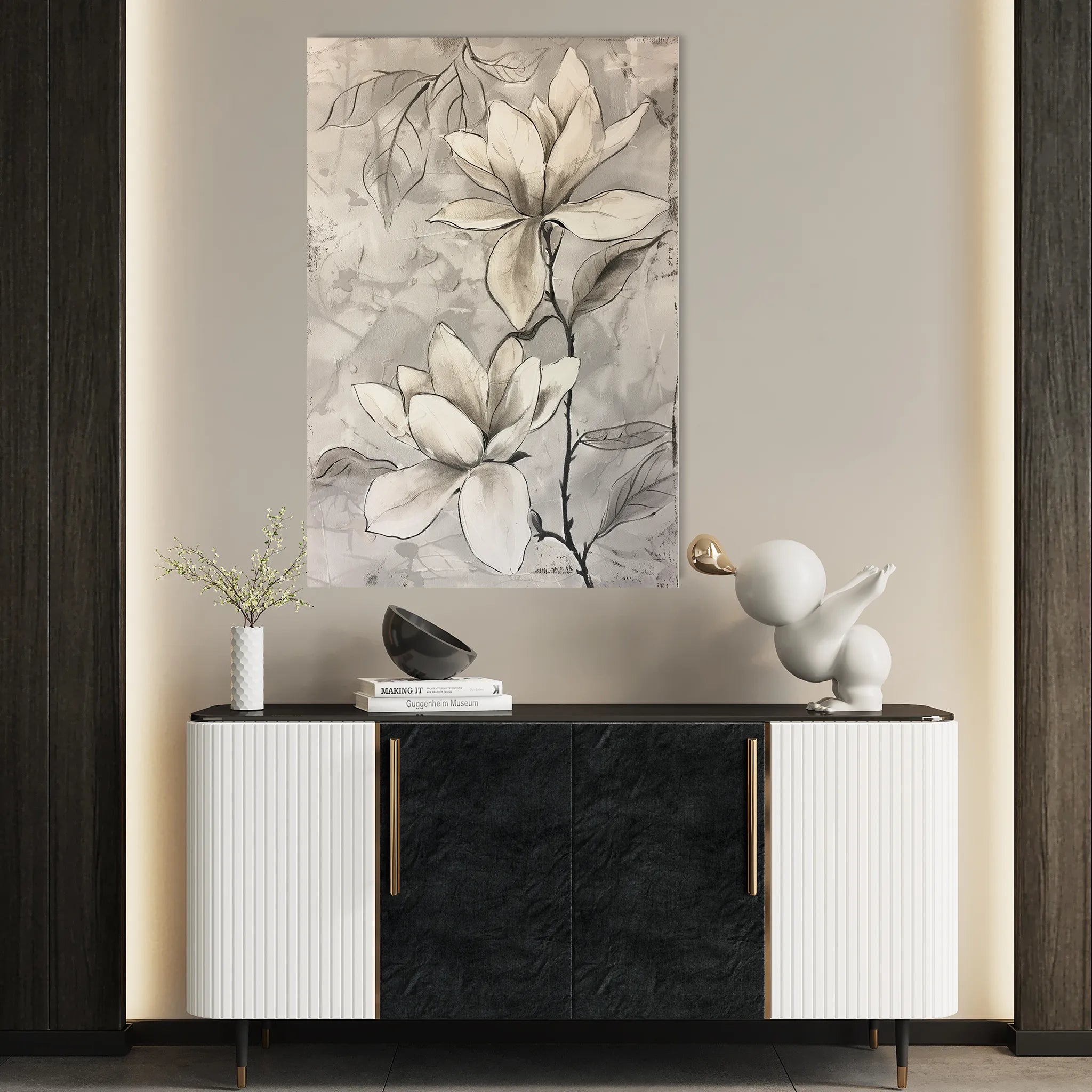 Floral 923 Canvas Art 18" x 24" / 45 x 60 cm / Black