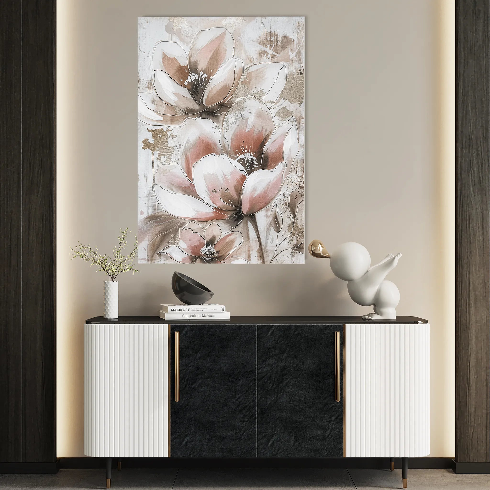 Floral 929 Canvas Art 18" x 24" / 45 x 60 cm / Black
