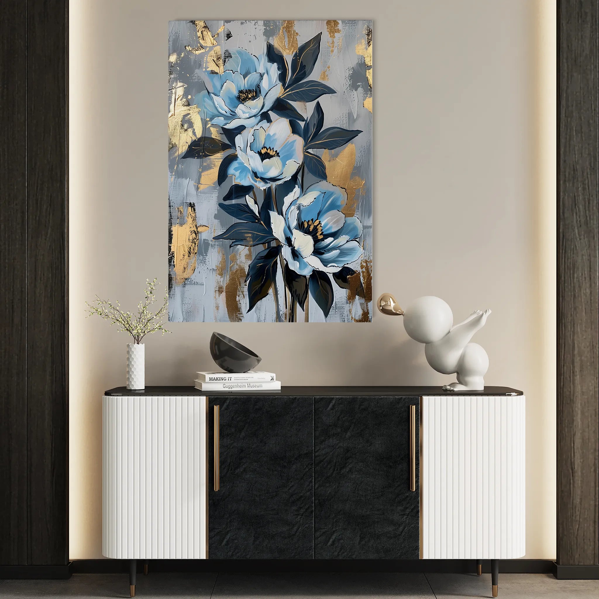 Floral 930 Canvas Art 18" x 24" / 45 x 60 cm / Black