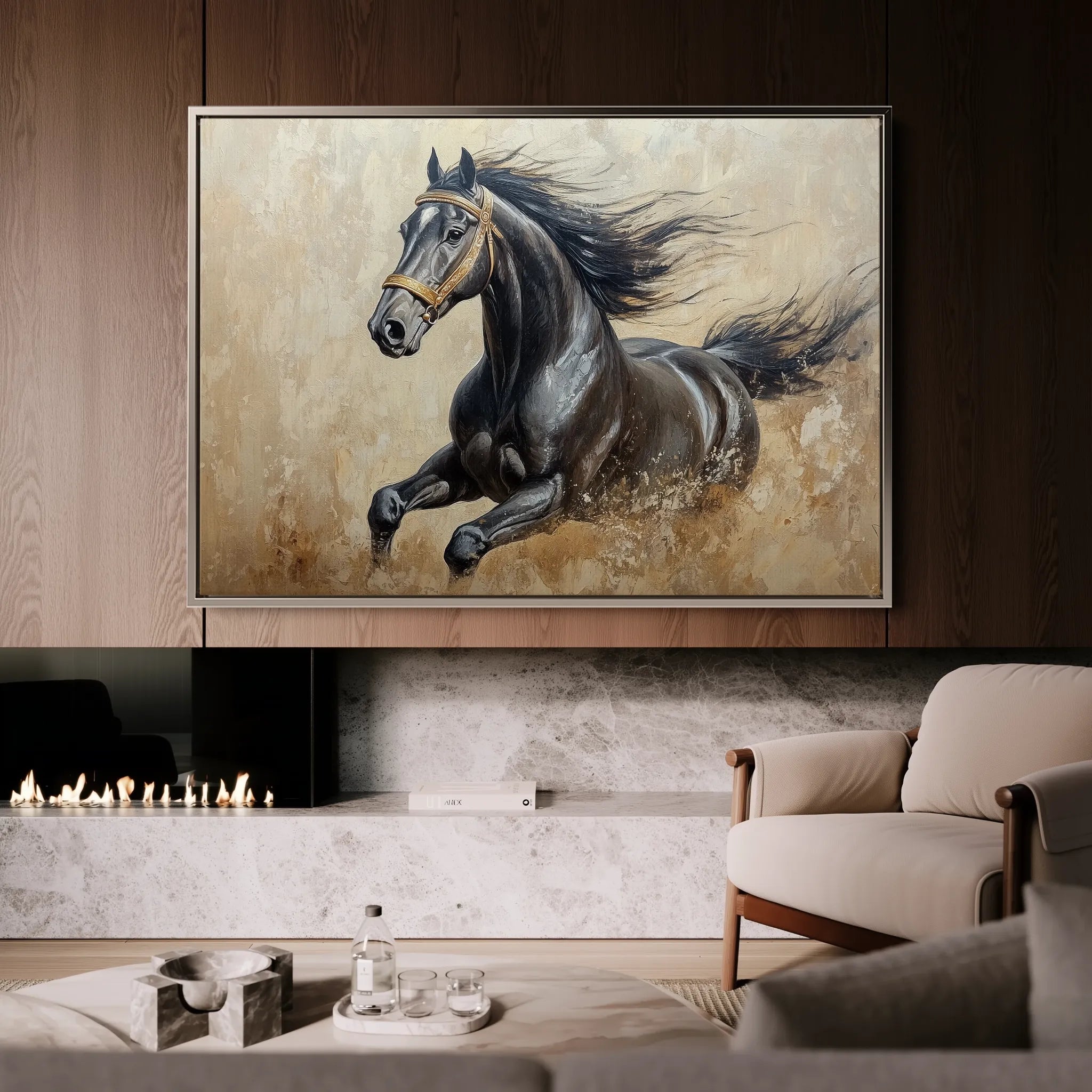 Horses 005 Canvas Art 18" x 24" / 45 x 60 cm / Black