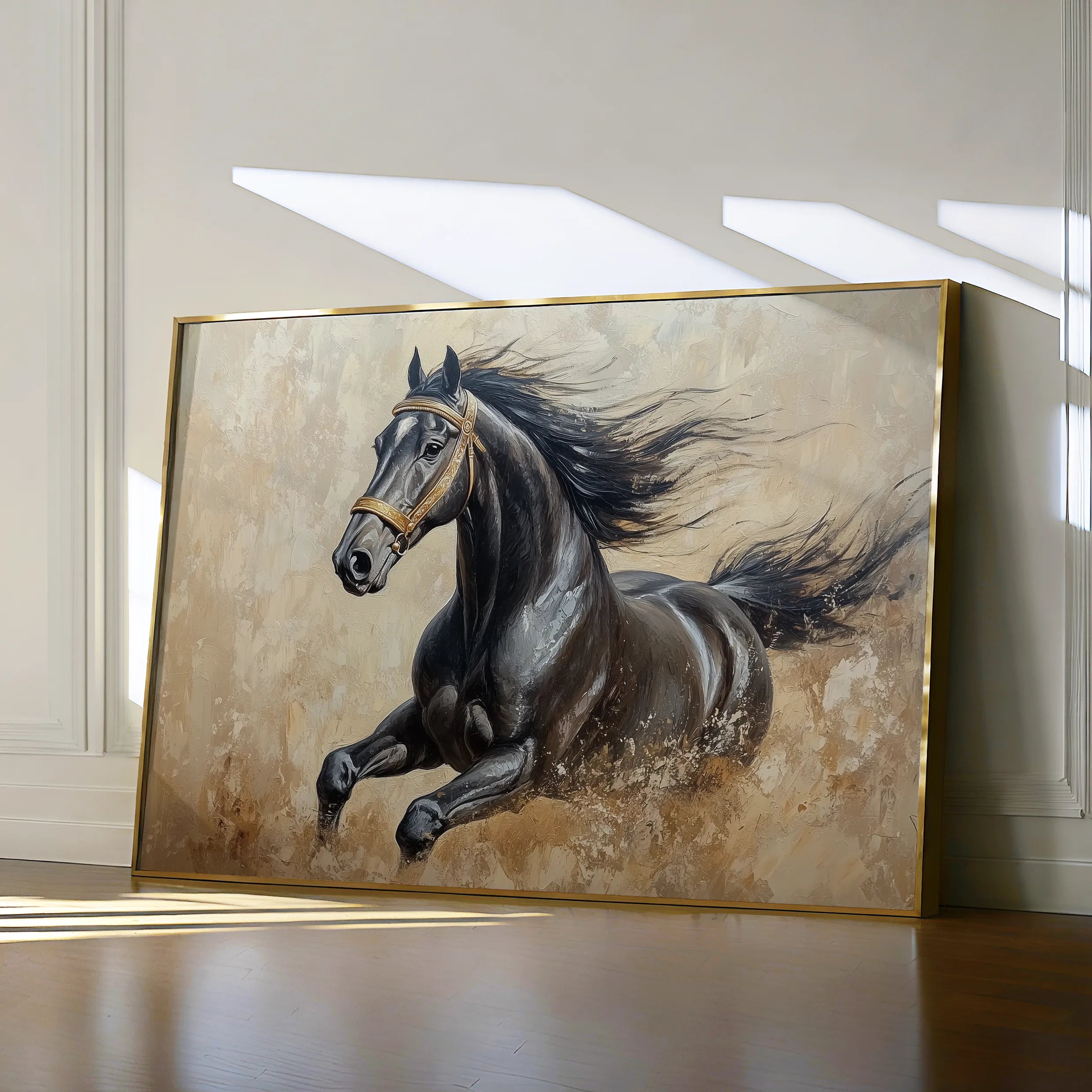 Horses 005 Canvas Art 18" x 24" / 45 x 60 cm / Black