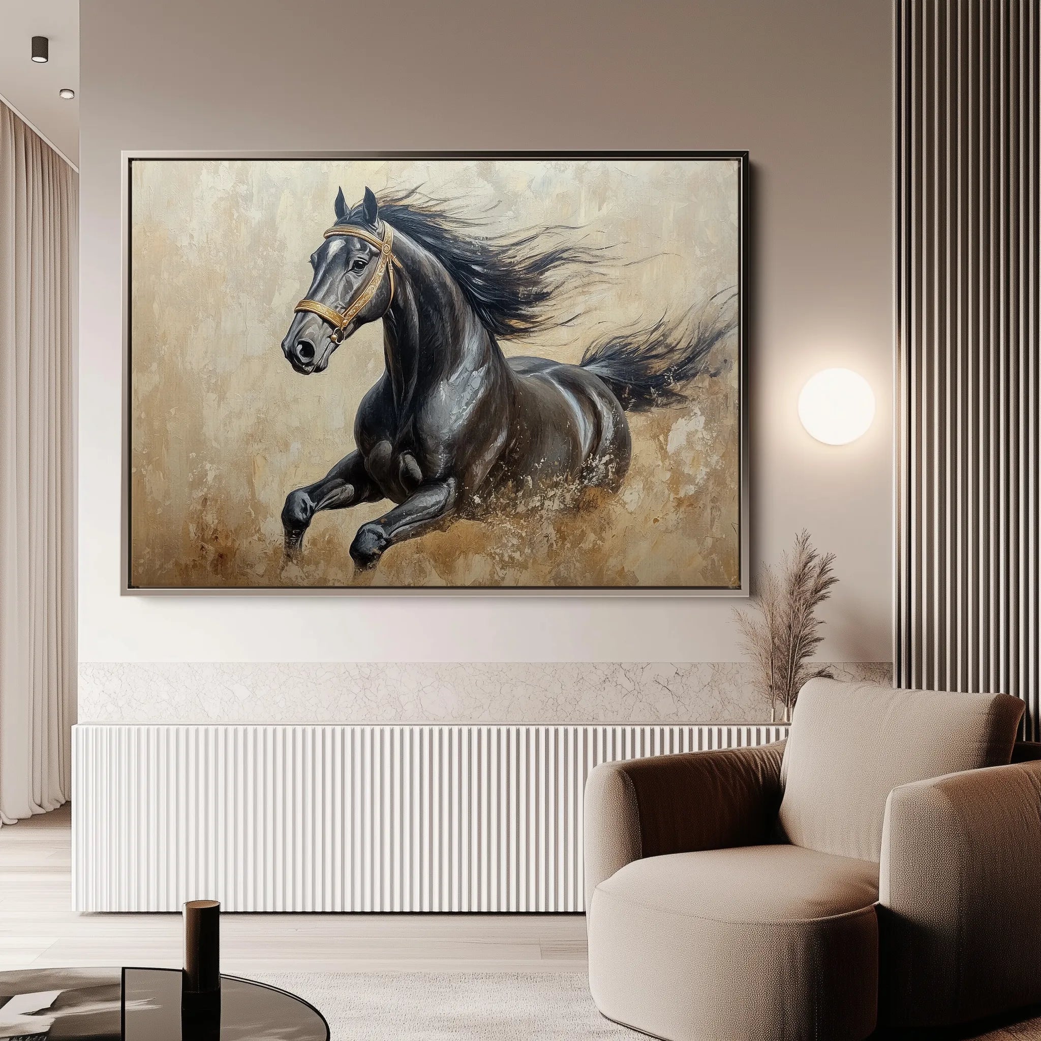 Horses 005 Canvas Art 18" x 24" / 45 x 60 cm / Black