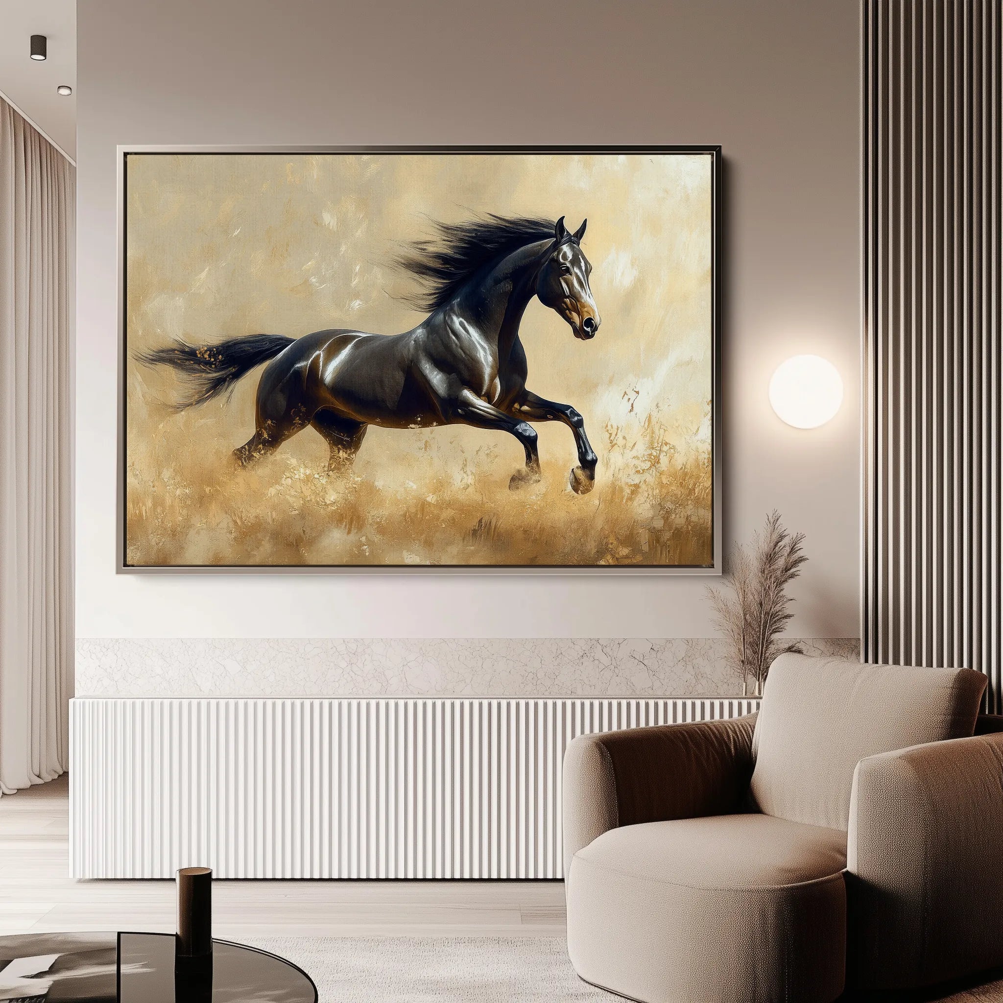 Horses 008 Canvas Art 18" x 24" / 45 x 60 cm / Black