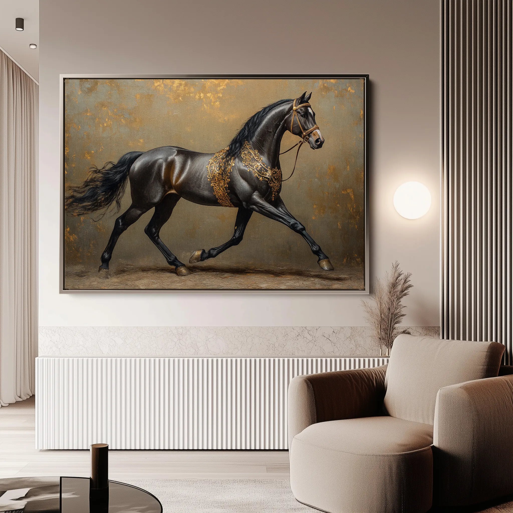 Horses 009 Canvas Art 18" x 24" / 45 x 60 cm / Black