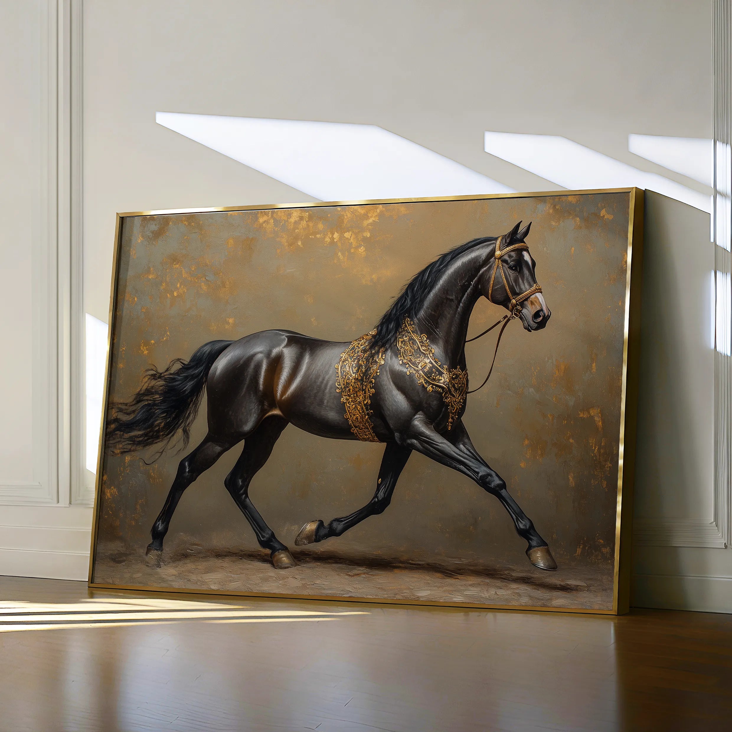 Horses 009 Canvas Art 18" x 24" / 45 x 60 cm / Black