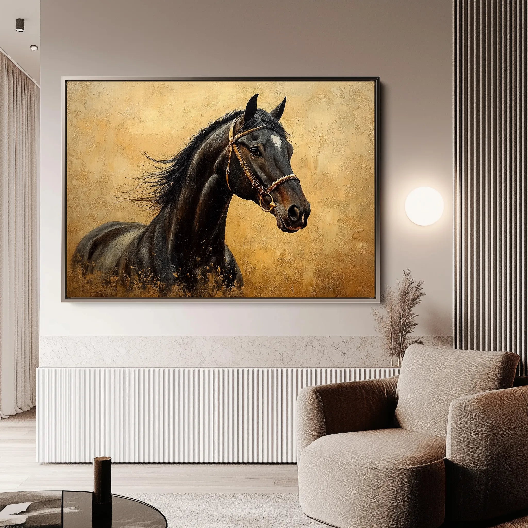 Horses 010 Canvas Art 18" x 24" / 45 x 60 cm / Black
