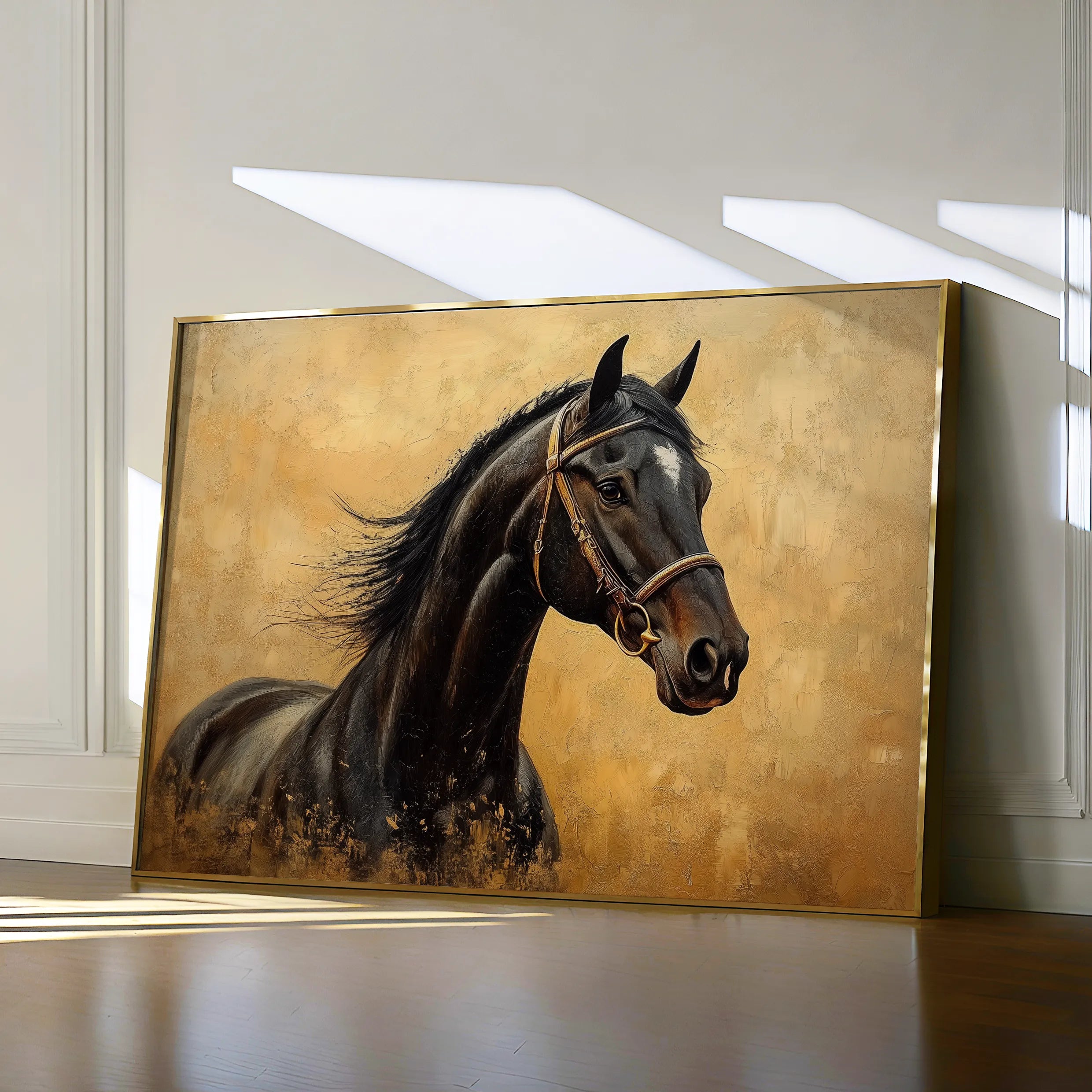 Horses 010 Canvas Art 18" x 24" / 45 x 60 cm / Black