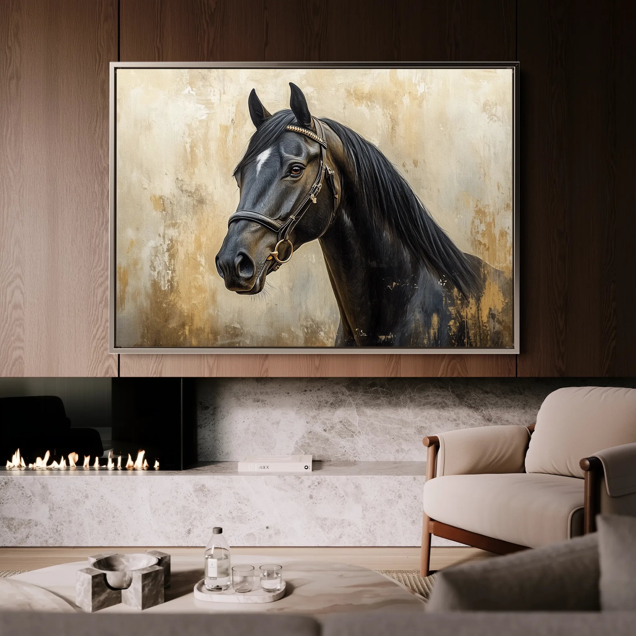 Horses 011 Canvas Art 18" x 24" / 45 x 60 cm / Black