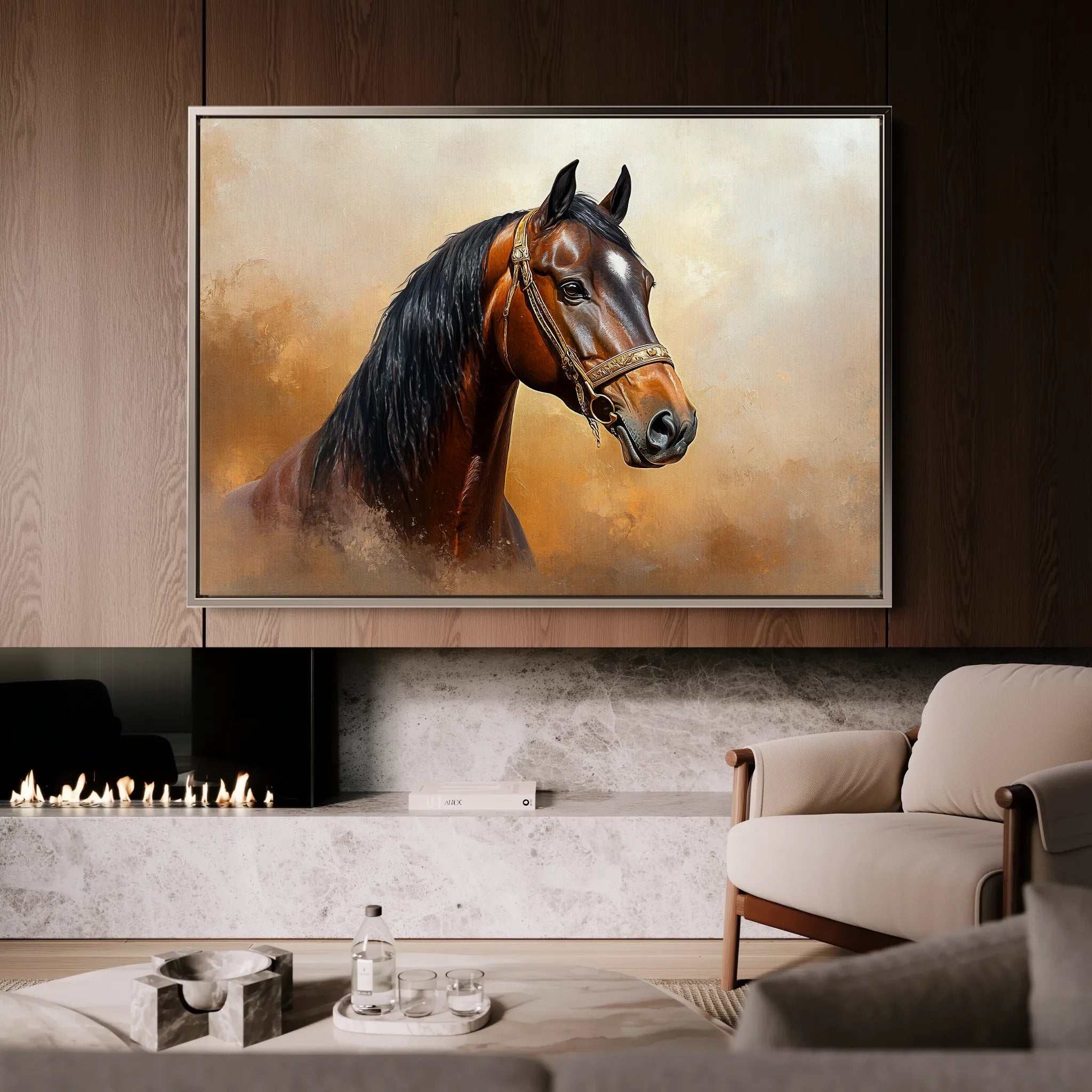 Horses 012 Canvas Art 18" x 24" / 45 x 60 cm / Black