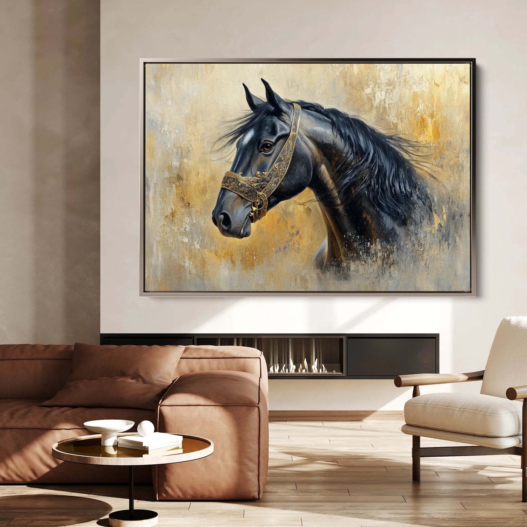 Horses 013 Canvas Art 18" x 24" / 45 x 60 cm / Black