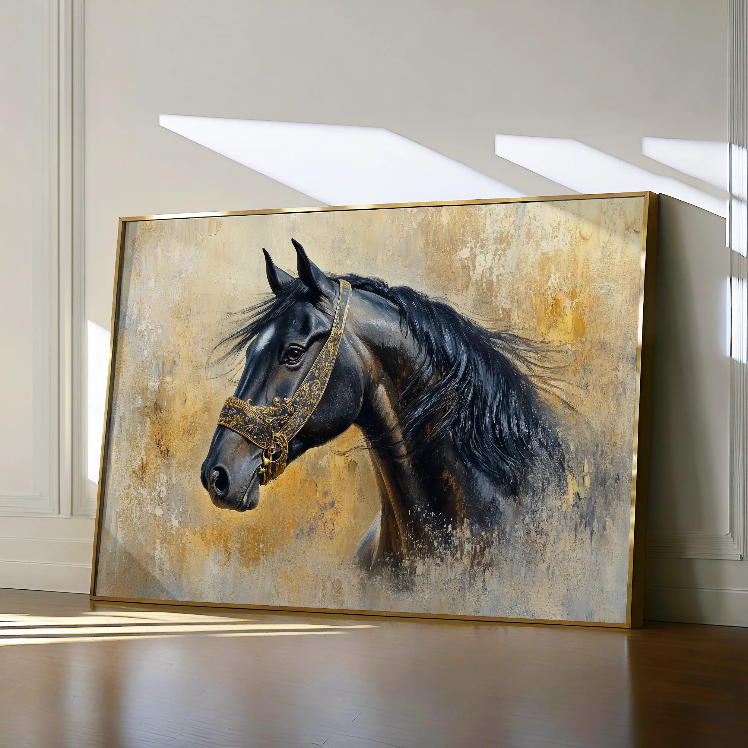 Horses 013 Canvas Art 18" x 24" / 45 x 60 cm / Black