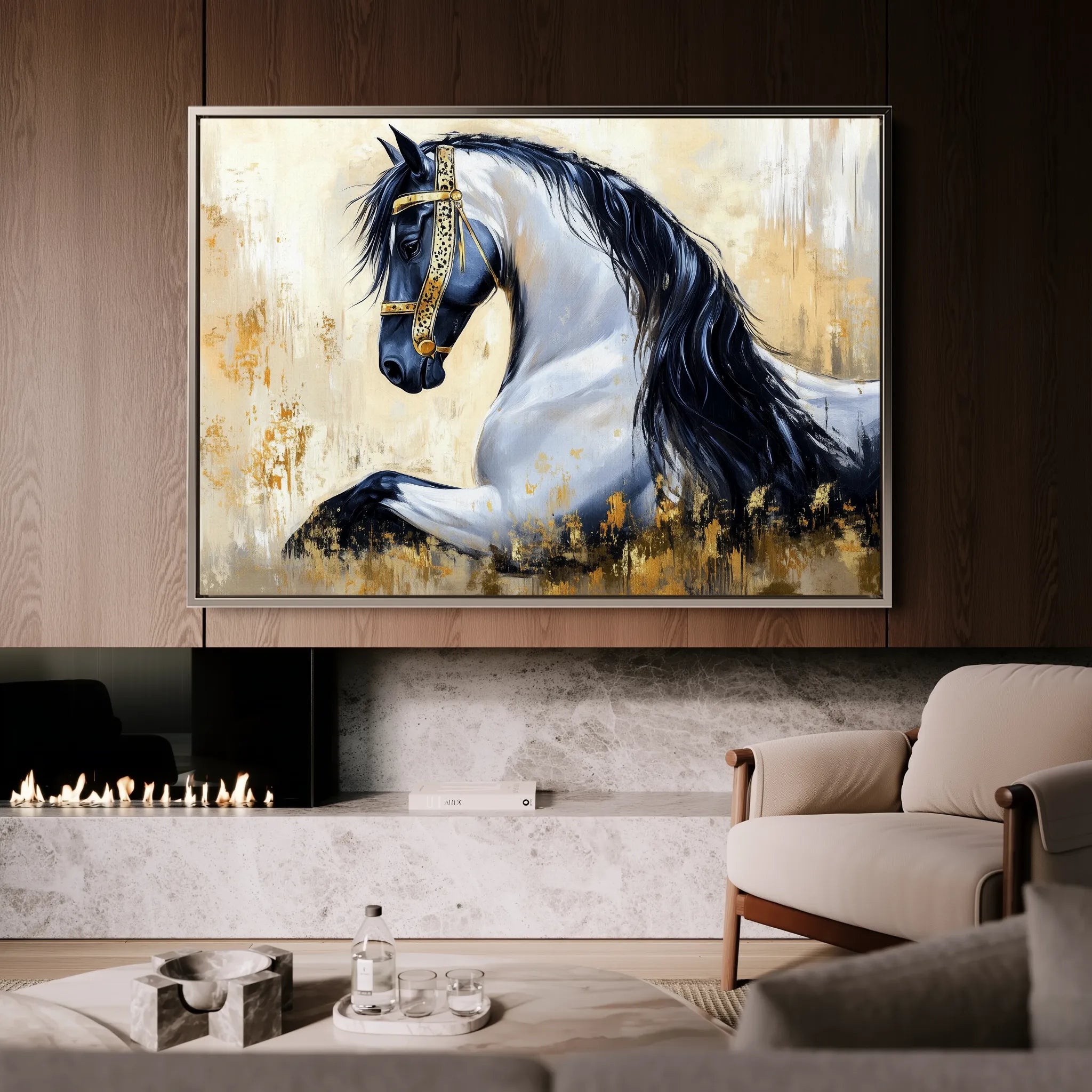 Horses 014 Canvas Art 18" x 24" / 45 x 60 cm / Black