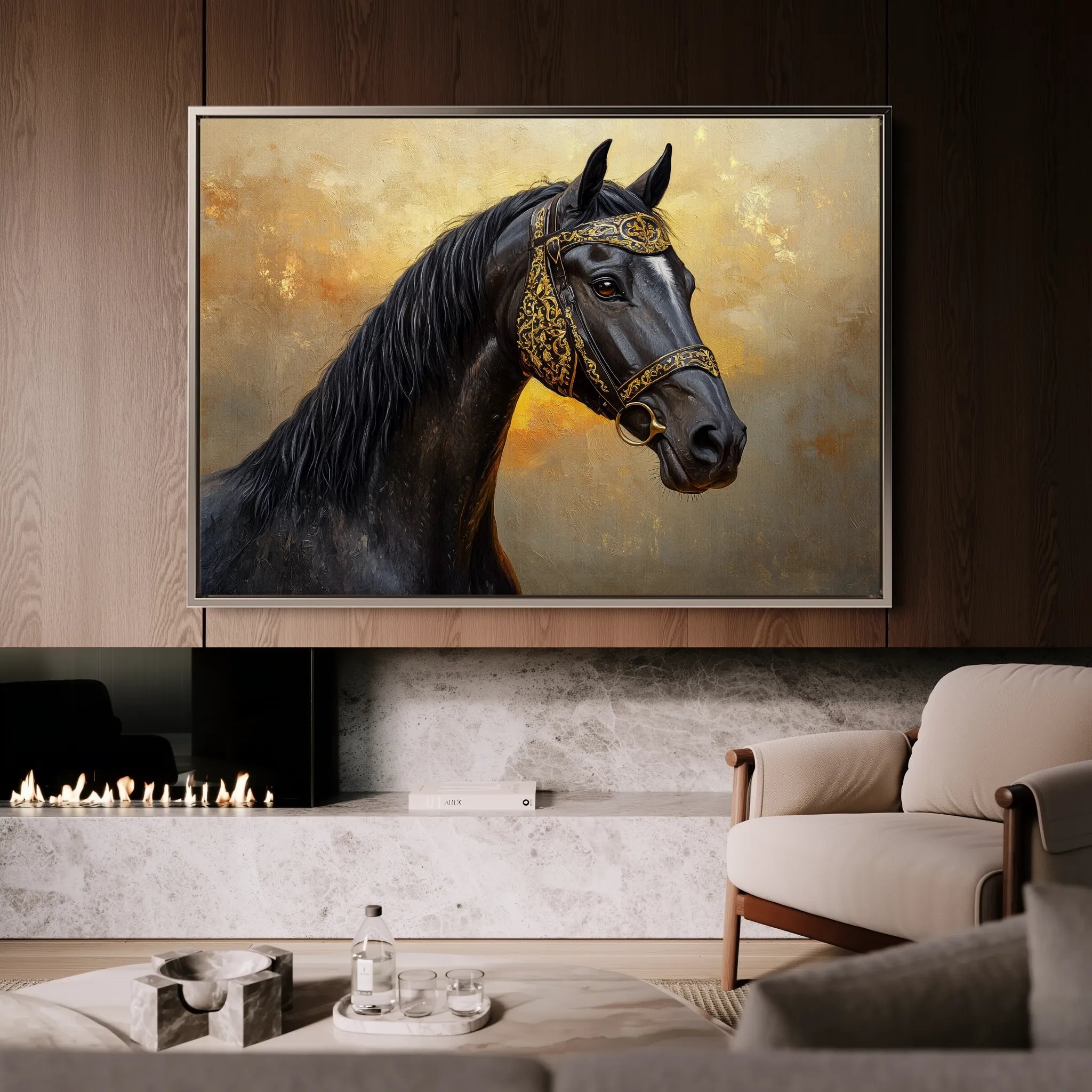 Horses 015 Canvas Art 18" x 24" / 45 x 60 cm / Black