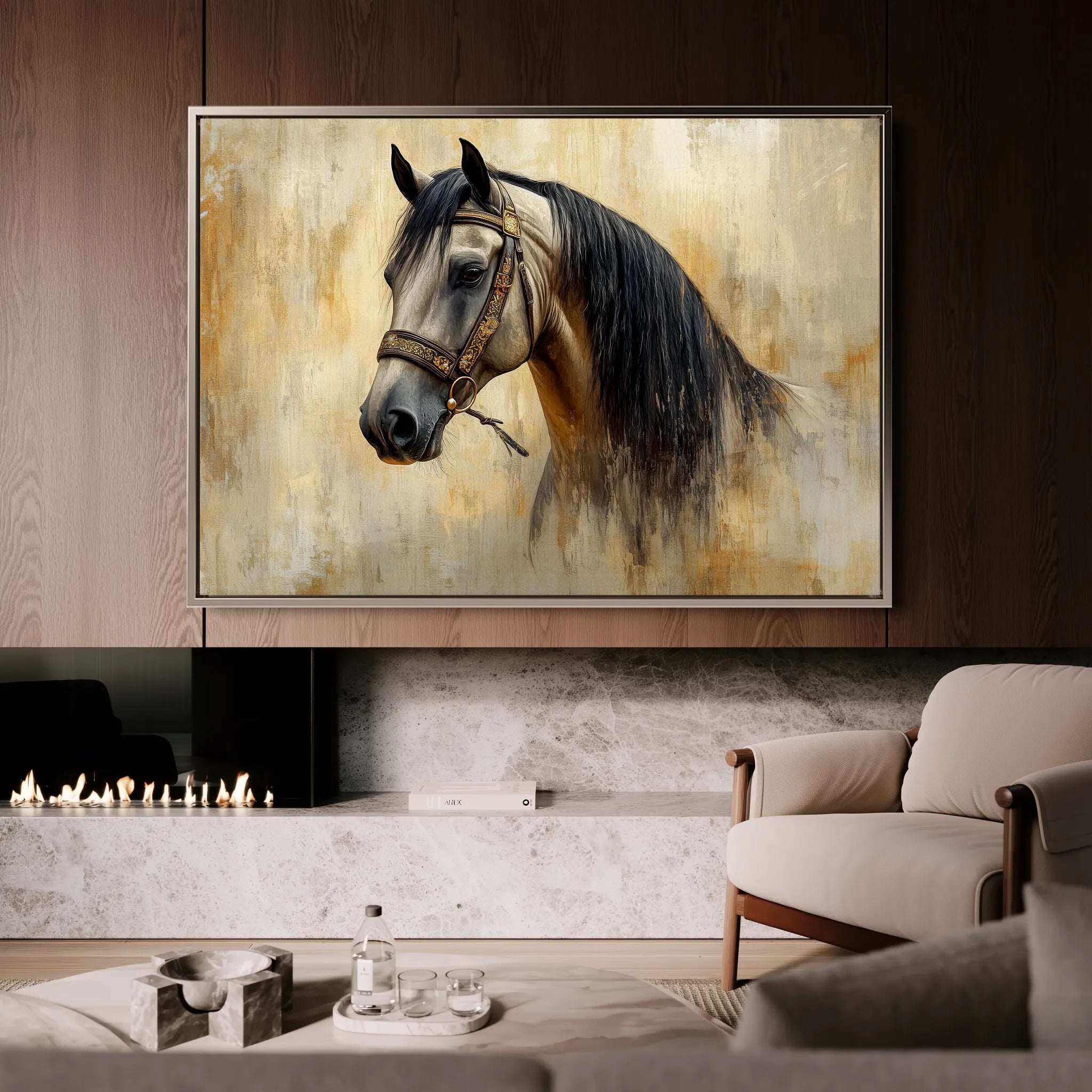 Horses 016 Canvas Art 18" x 24" / 45 x 60 cm / Black