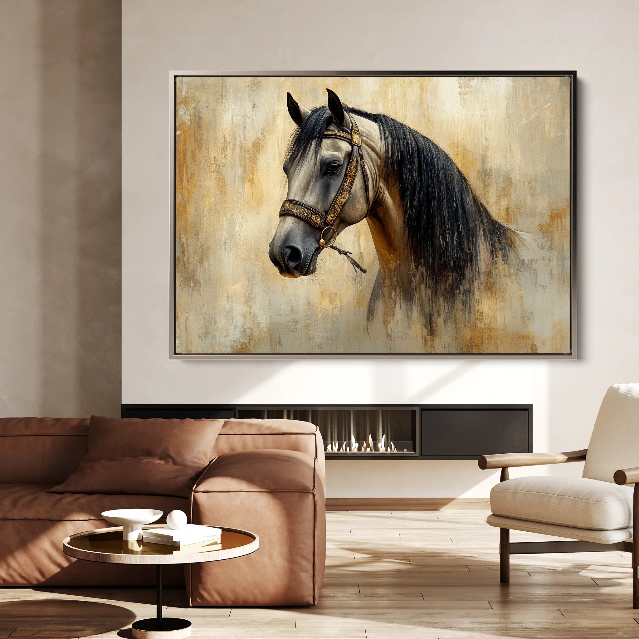 Horses 016 Canvas Art 18" x 24" / 45 x 60 cm / Black