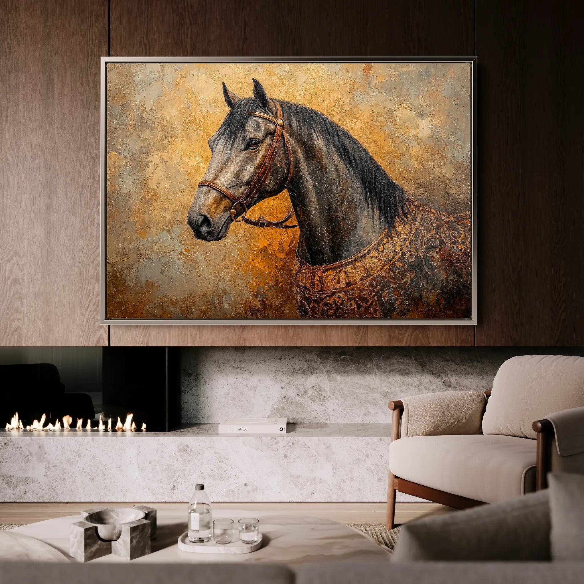 Horses 017 Canvas Art 18" x 24" / 45 x 60 cm / Black