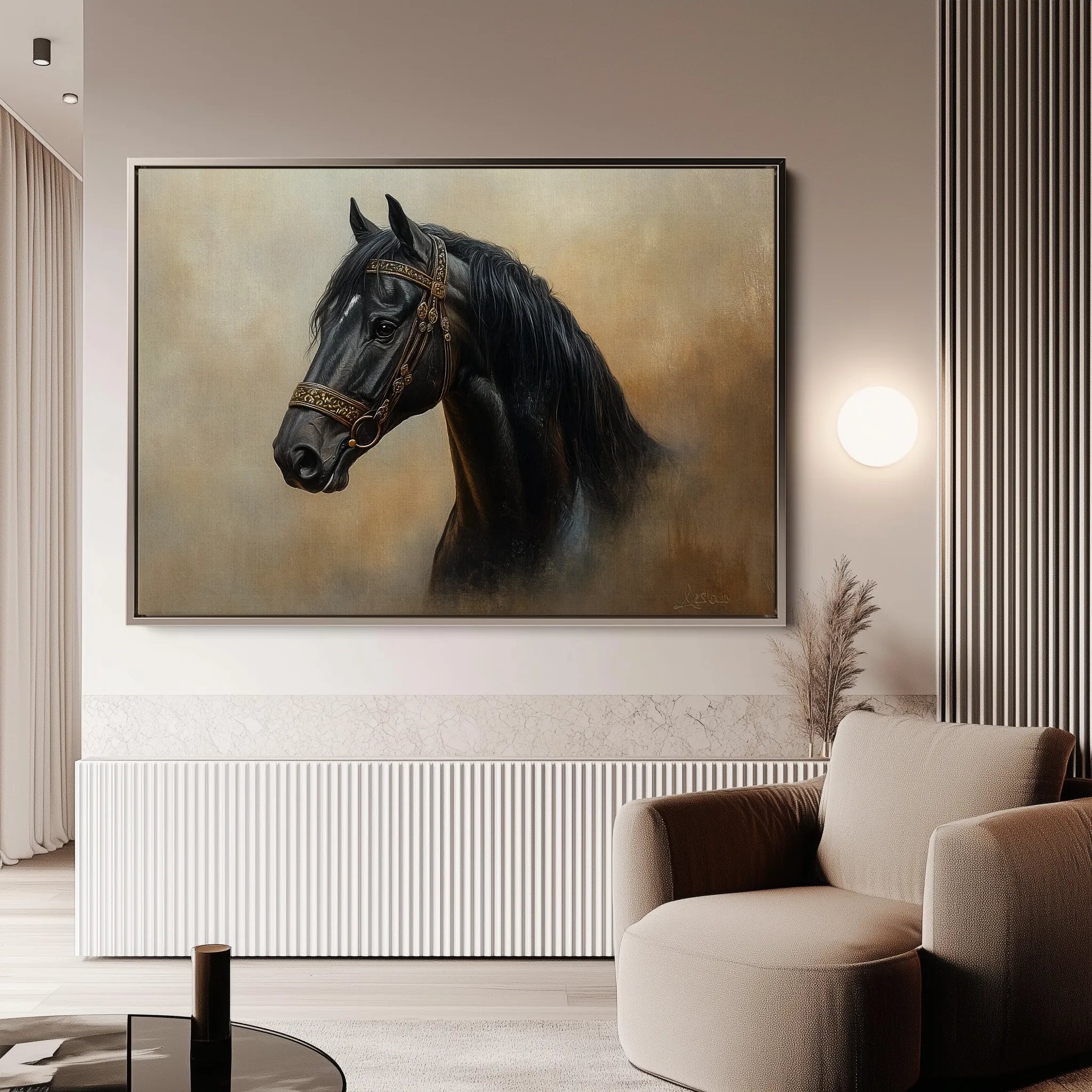 Horses 019 Canvas Art 18" x 24" / 45 x 60 cm / Black