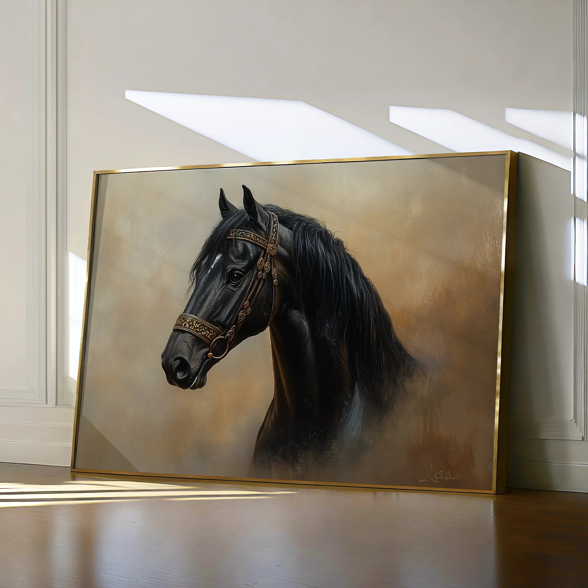 Horses 019 Canvas Art 18" x 24" / 45 x 60 cm / Black