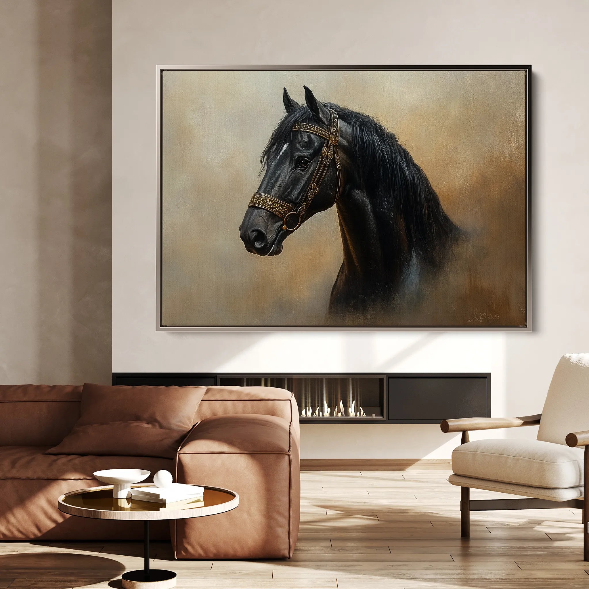 Horses 019 Canvas Art 18" x 24" / 45 x 60 cm / Black