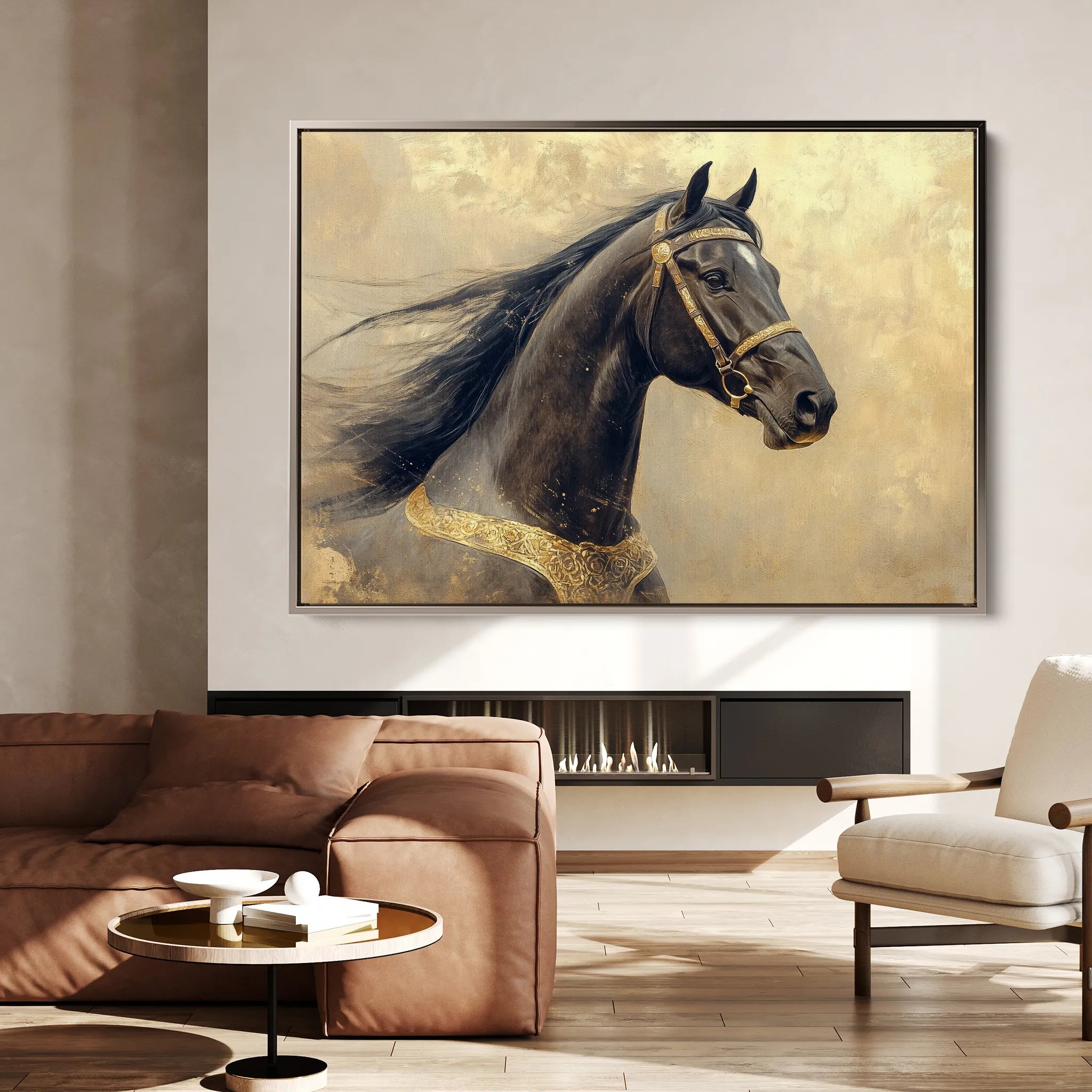 Horses 020 Canvas Art 18" x 24" / 45 x 60 cm / Black