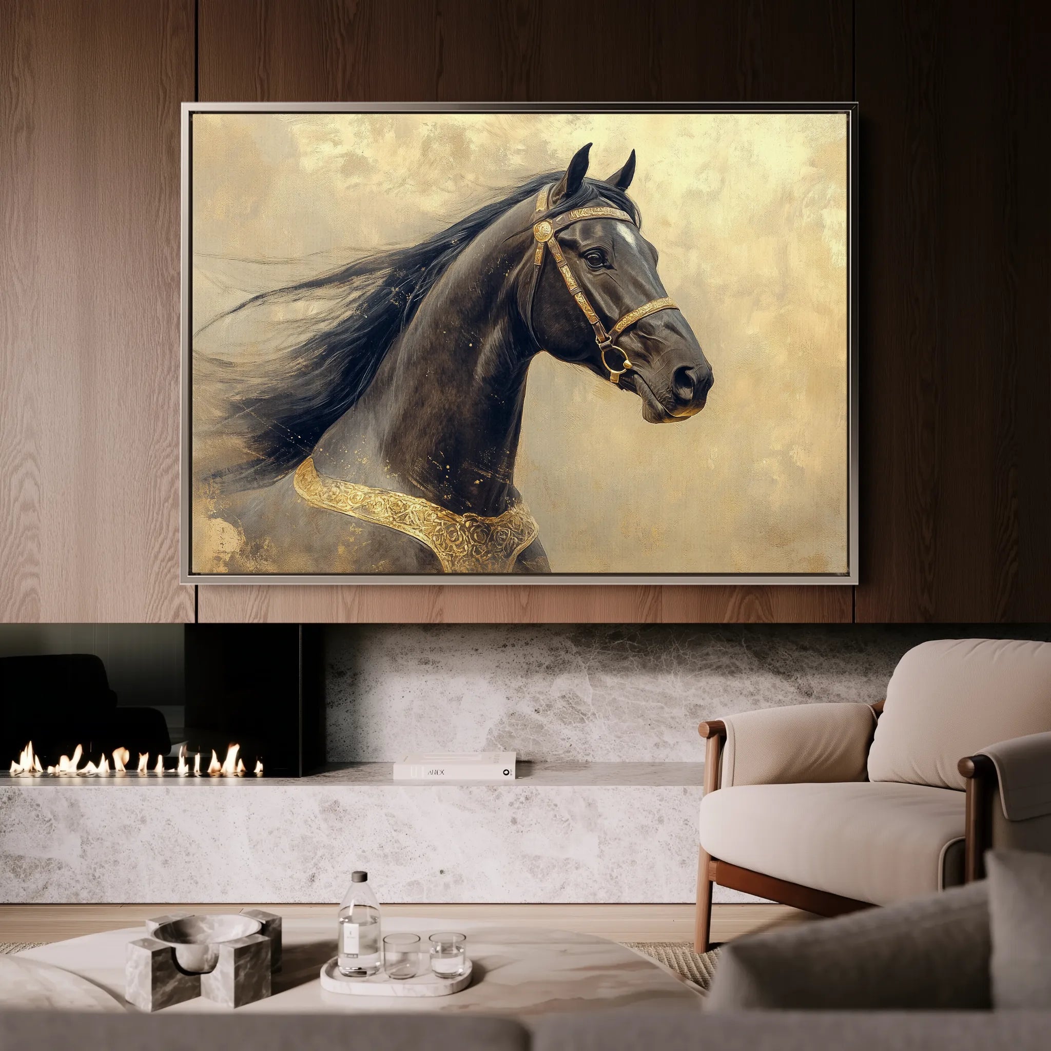 Horses 020 Canvas Art 18" x 24" / 45 x 60 cm / Black