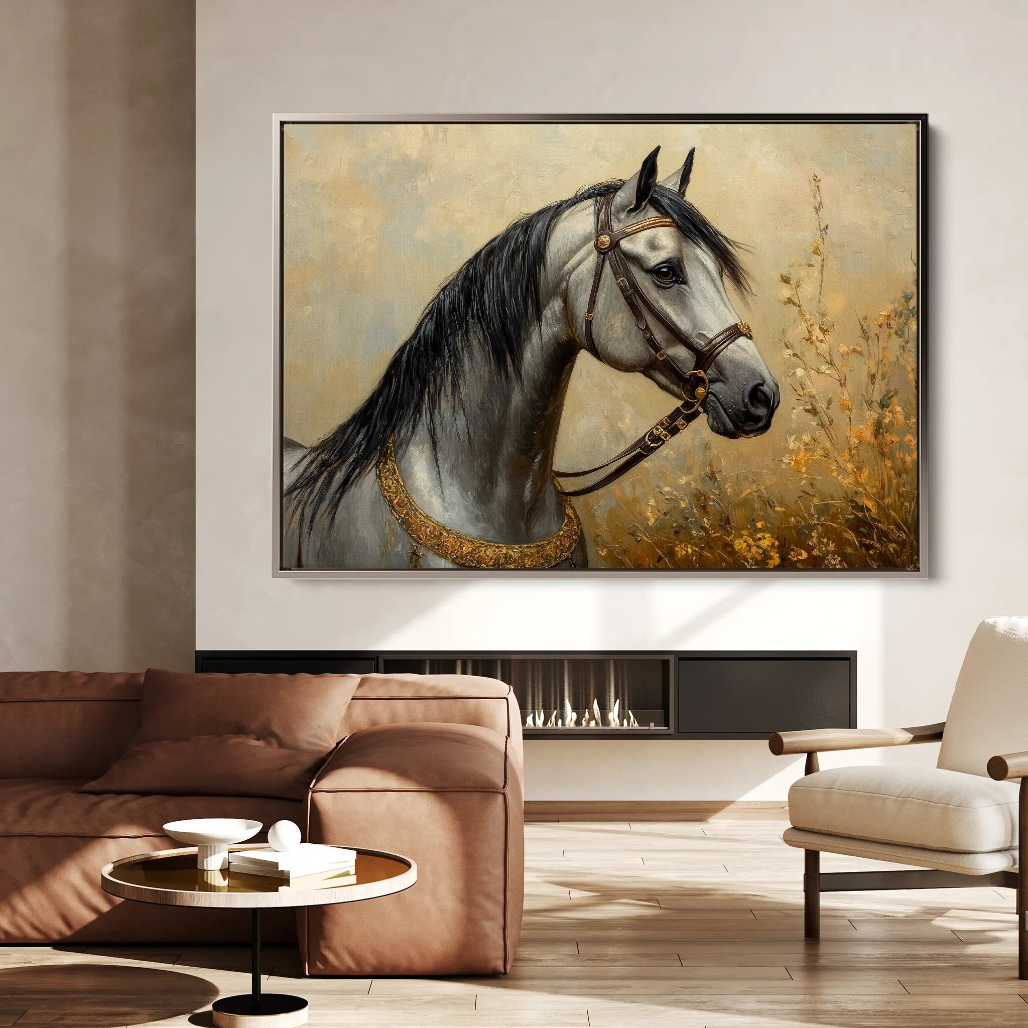 Horses 022 Canvas Art 18" x 24" / 45 x 60 cm / Black