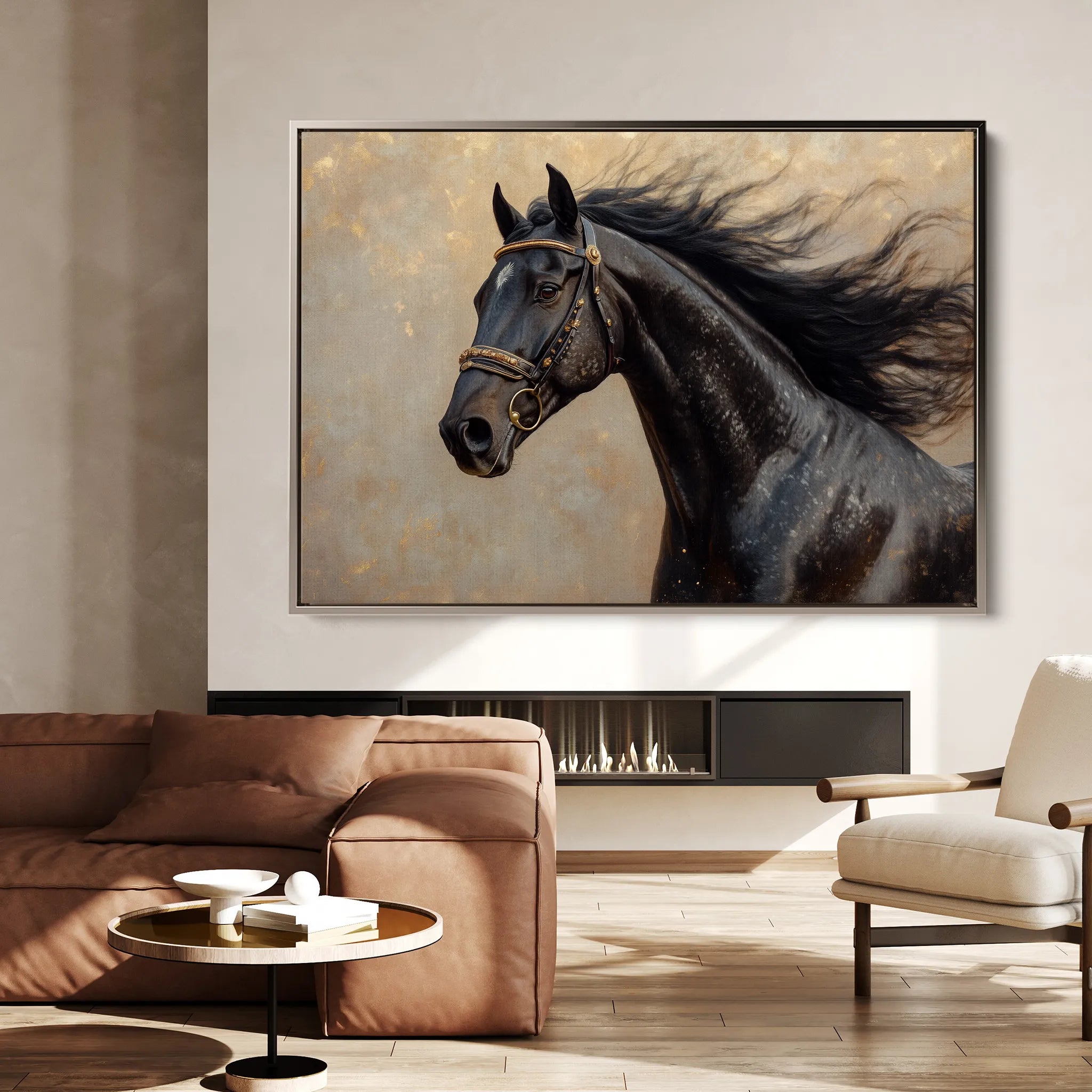 Horses 023 Canvas Art 18" x 24" / 45 x 60 cm / Black