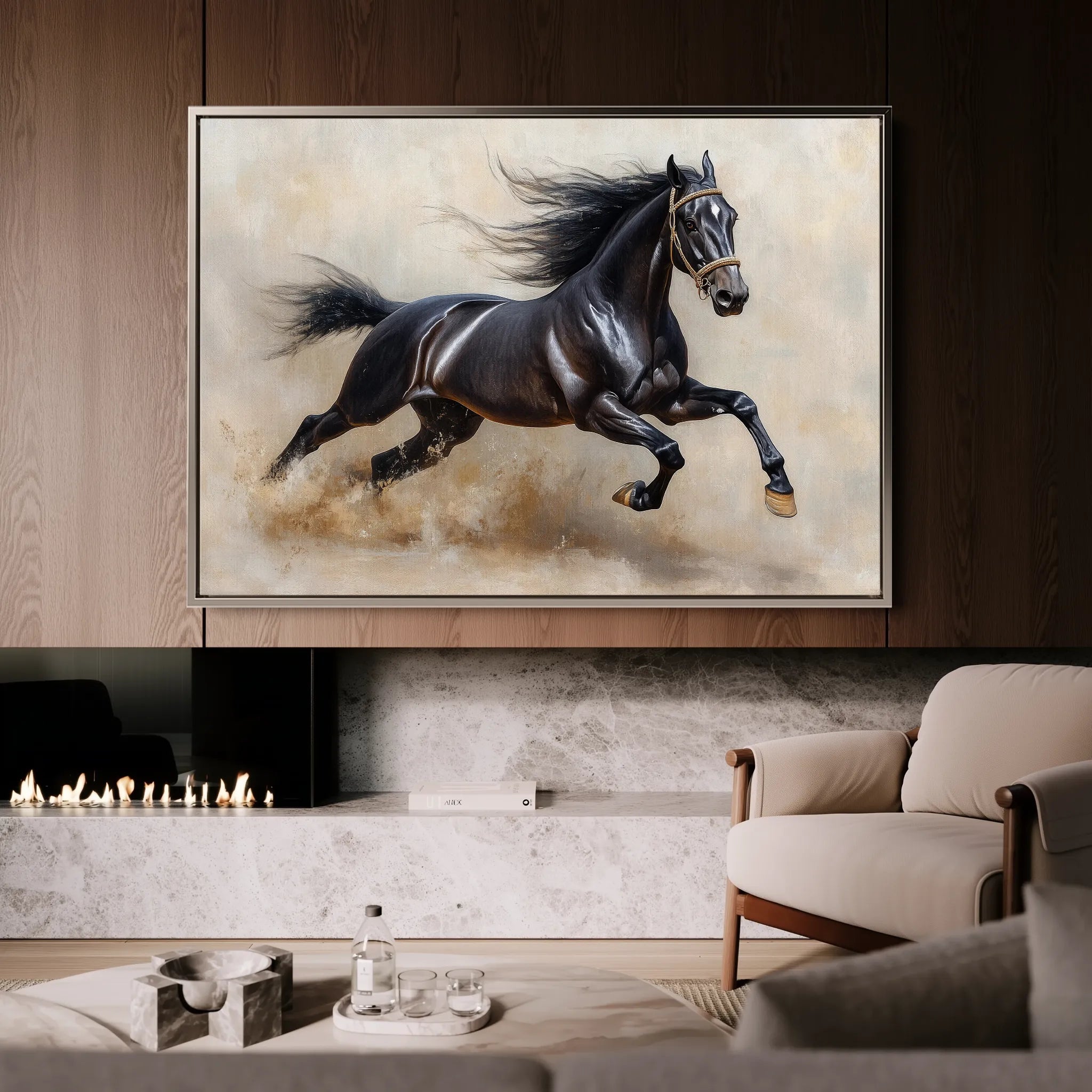 Horses 024 Canvas Art 18" x 24" / 45 x 60 cm / Black