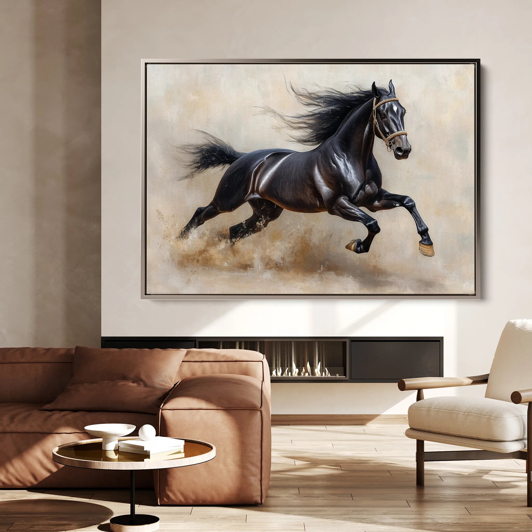 Horses 024 Canvas Art 18" x 24" / 45 x 60 cm / Black