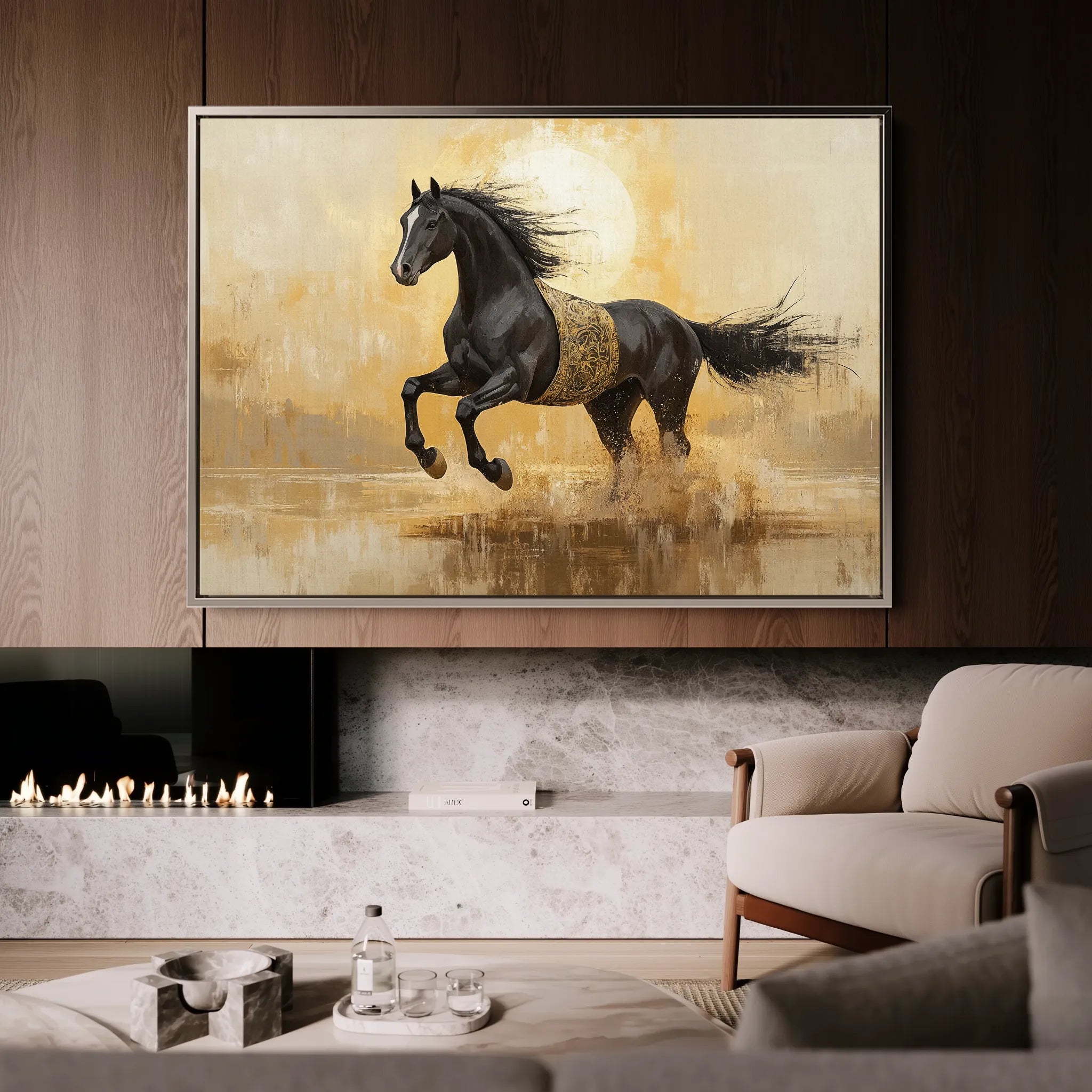 Horses 025 Canvas Art 18" x 24" / 45 x 60 cm / Black
