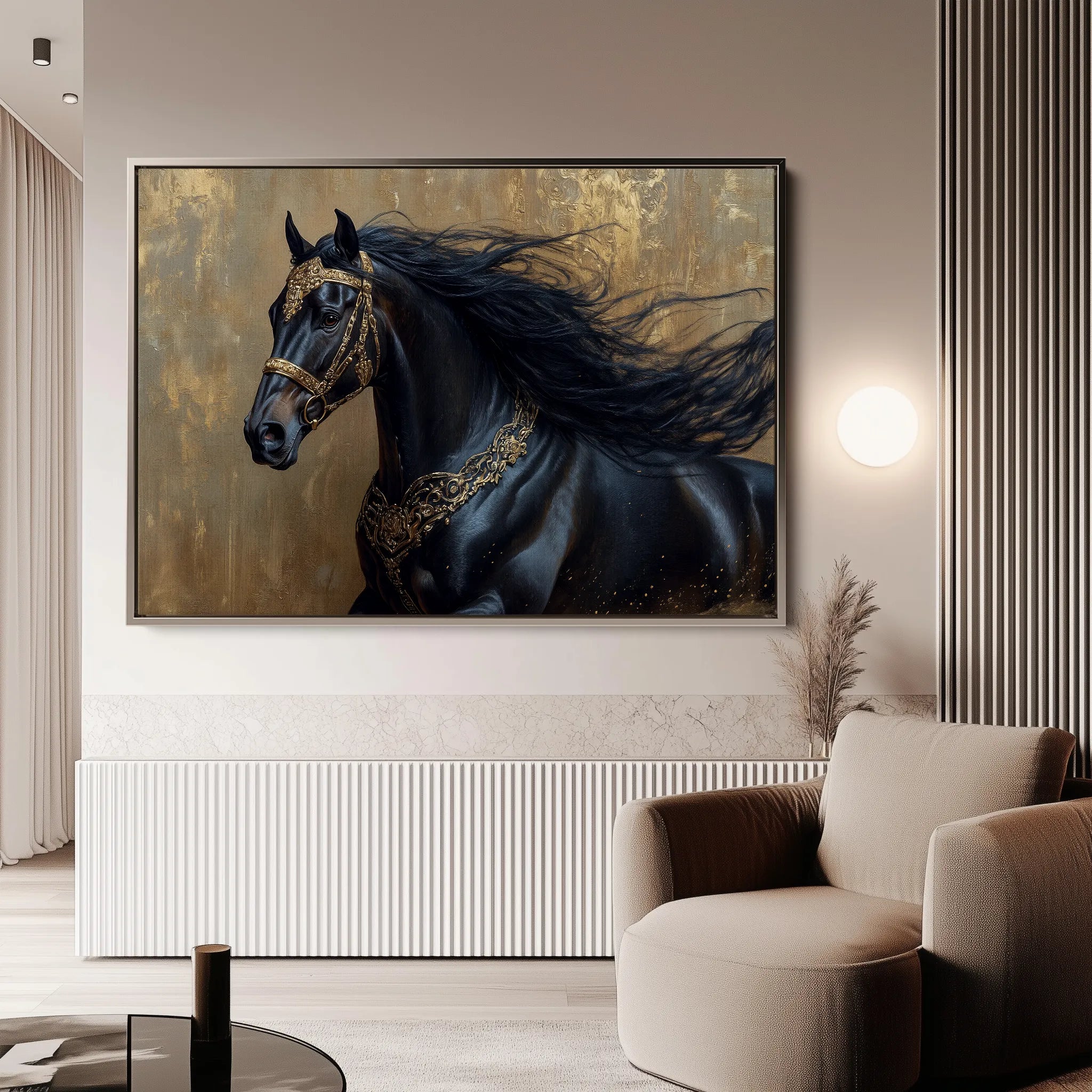 Horses 026 Canvas Art 18" x 24" / 45 x 60 cm / Black