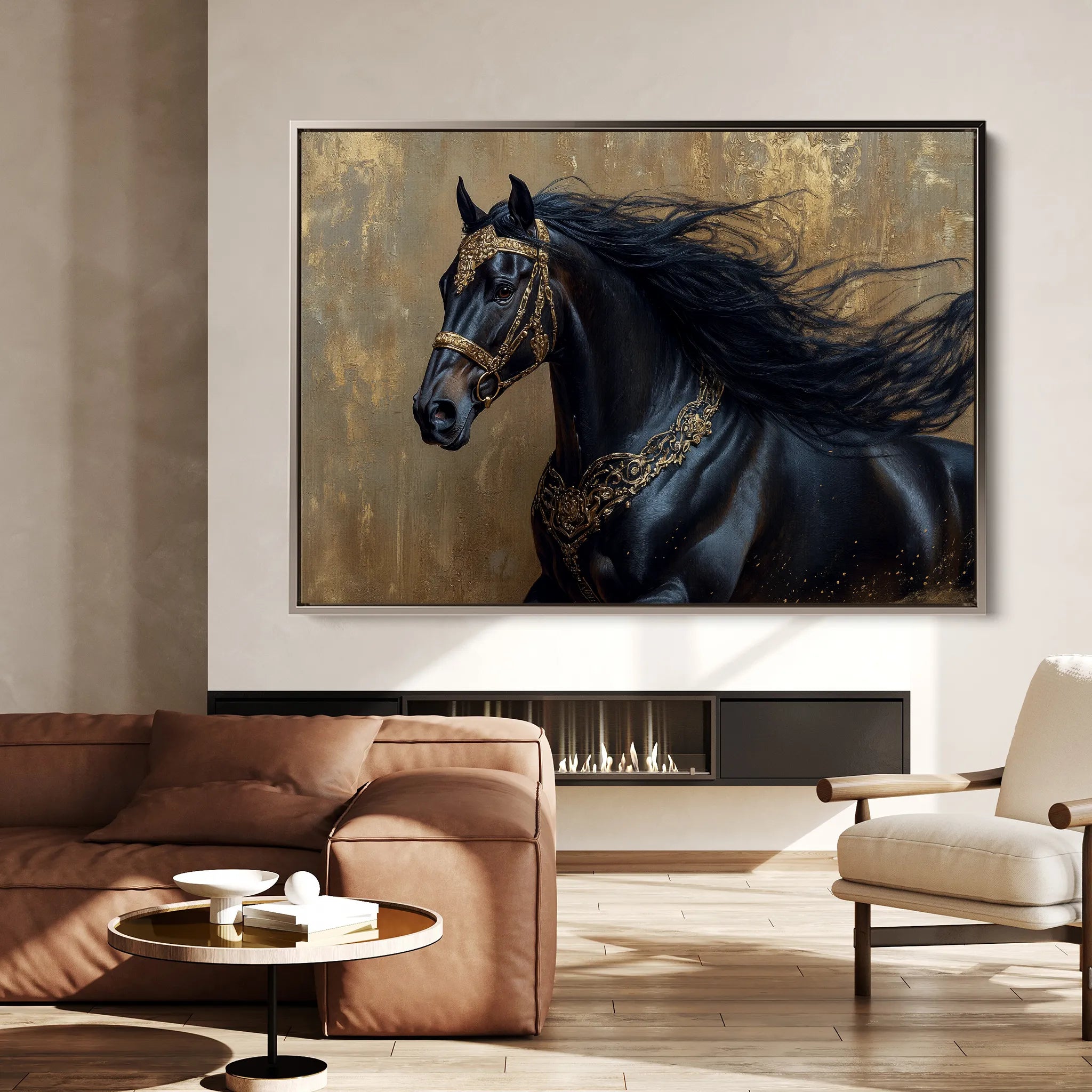 Horses 026 Canvas Art 18" x 24" / 45 x 60 cm / Black
