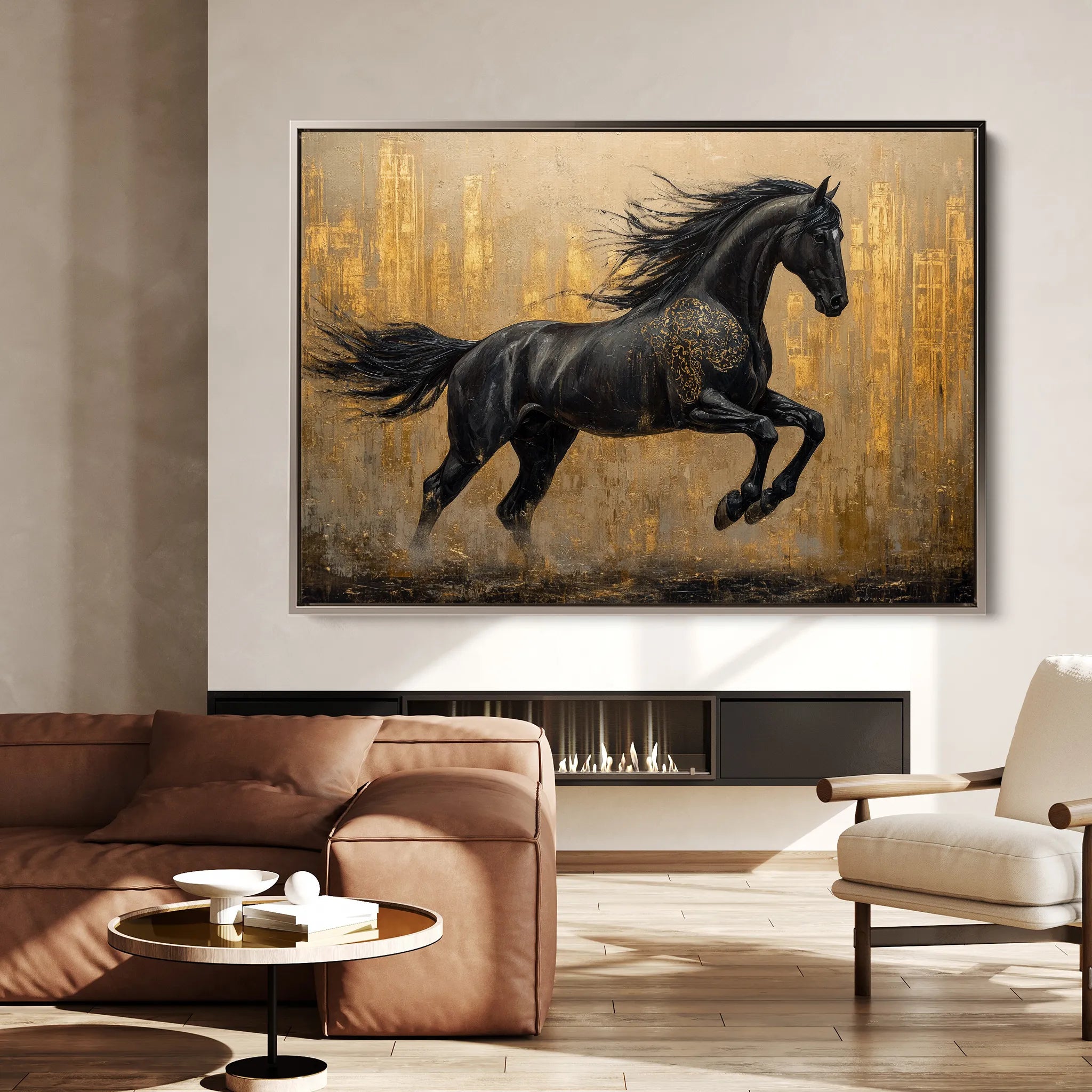 Horses 027 Canvas Art 18" x 24" / 45 x 60 cm / Black