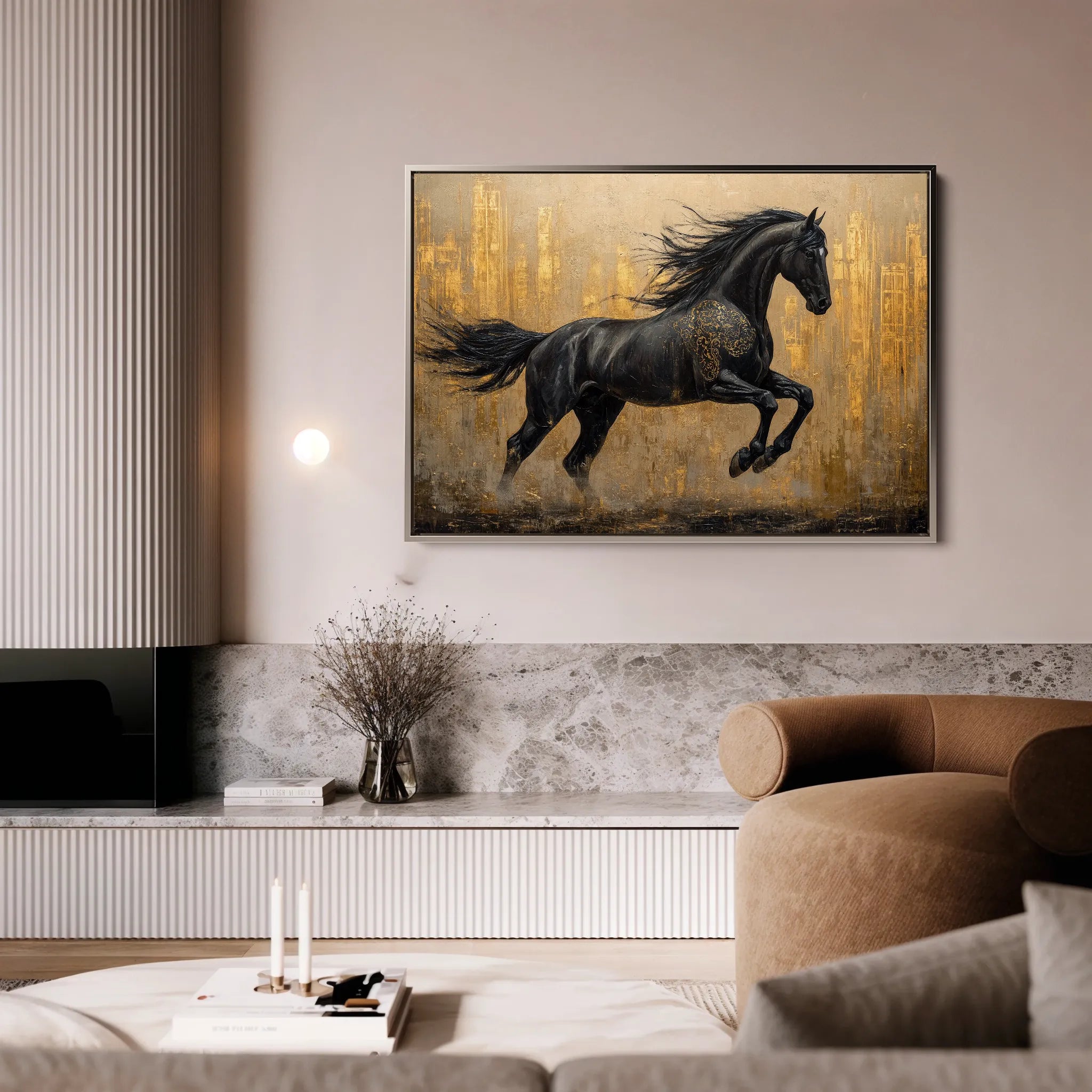 Horses 027 Canvas Art 18" x 24" / 45 x 60 cm / Black