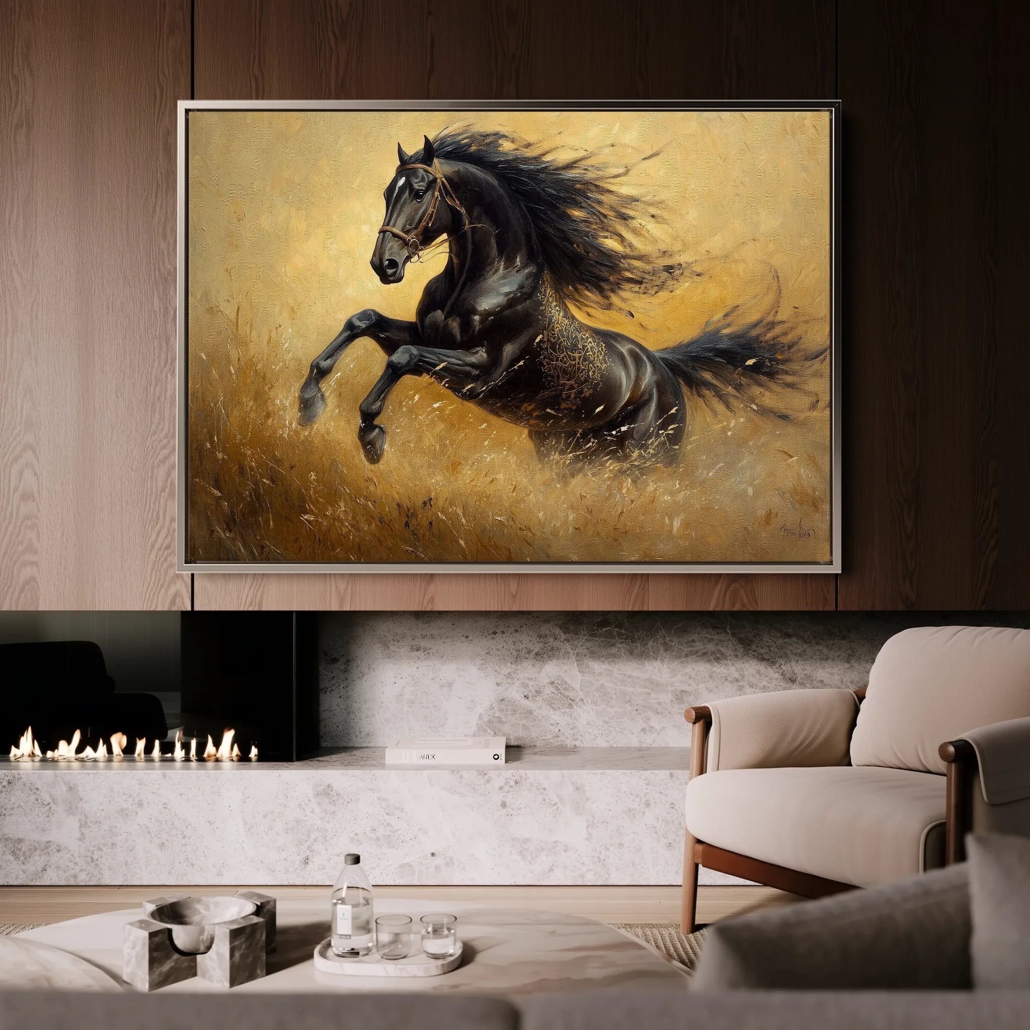 Horses 028 Canvas Art 18" x 24" / 45 x 60 cm / Black