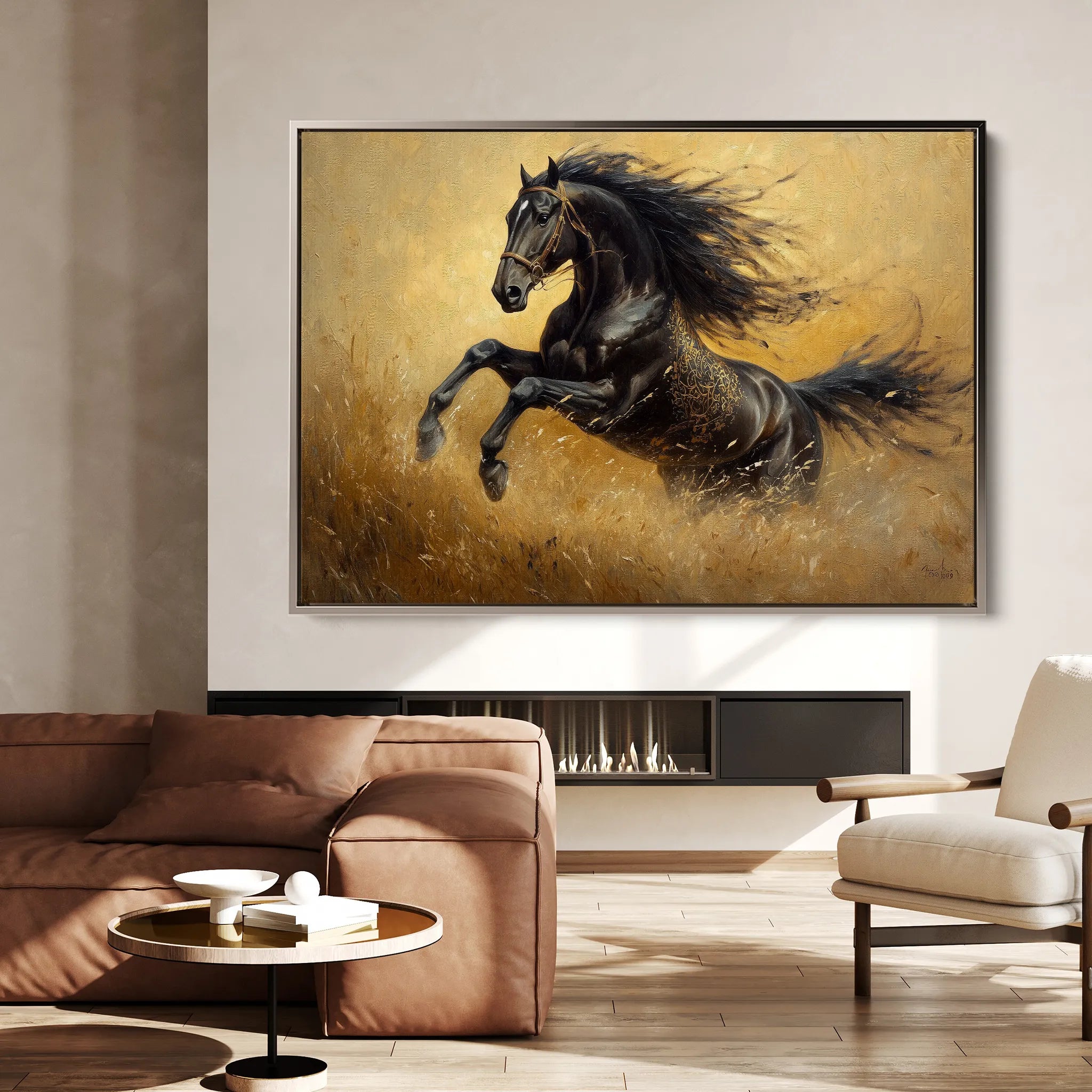 Horses 028 Canvas Art 18" x 24" / 45 x 60 cm / Black