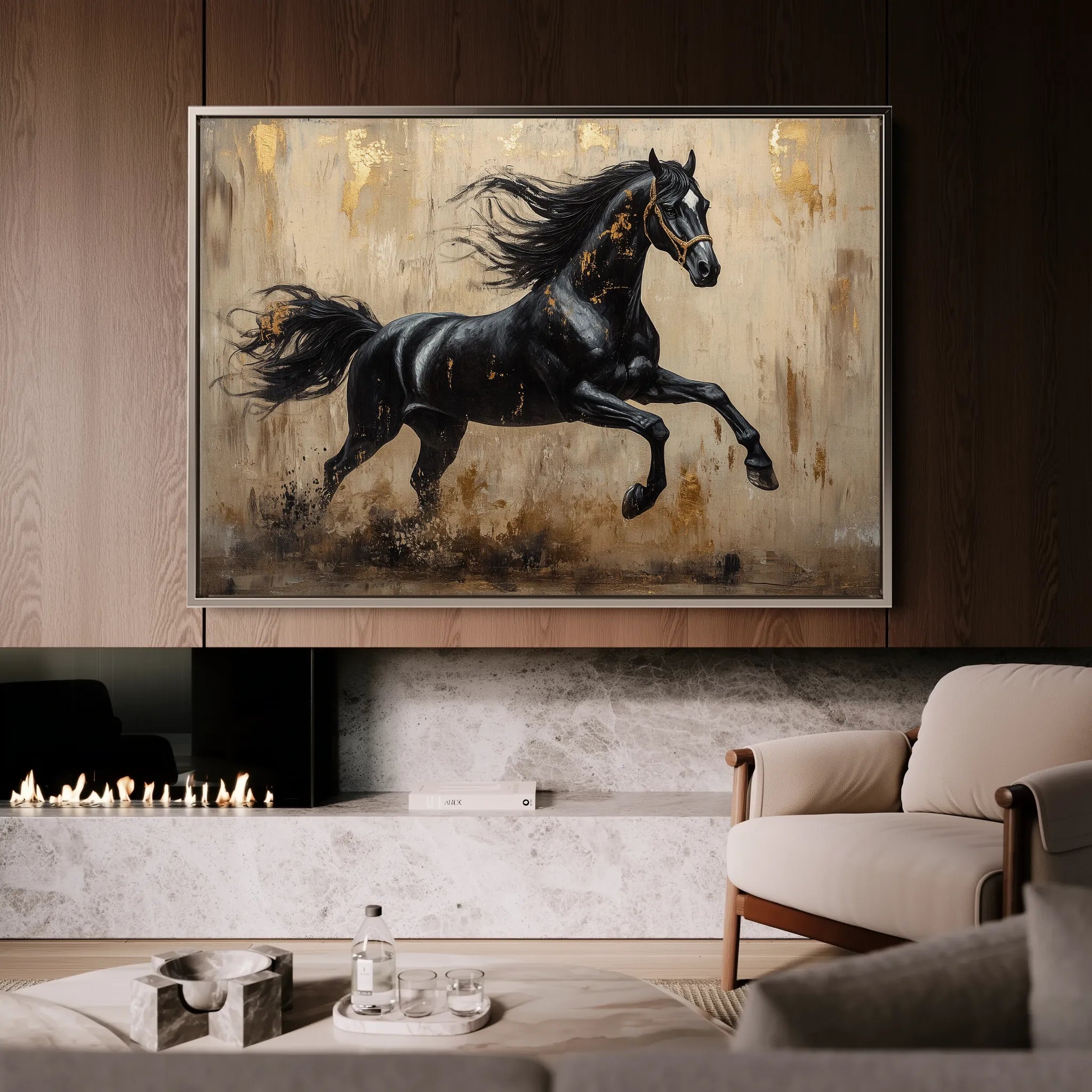 Horses 029 Canvas Art 18" x 24" / 45 x 60 cm / Black