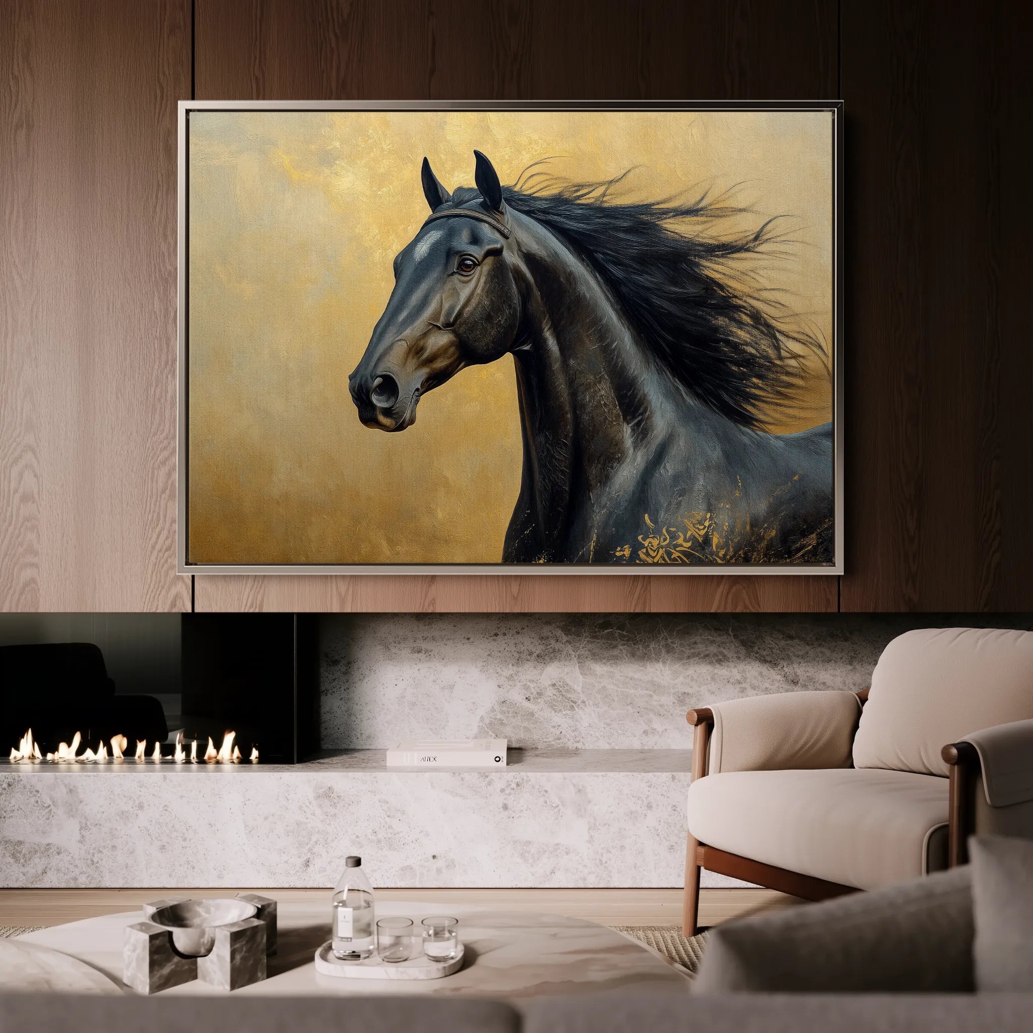 Horses 030 Canvas Art 18" x 24" / 45 x 60 cm / Black