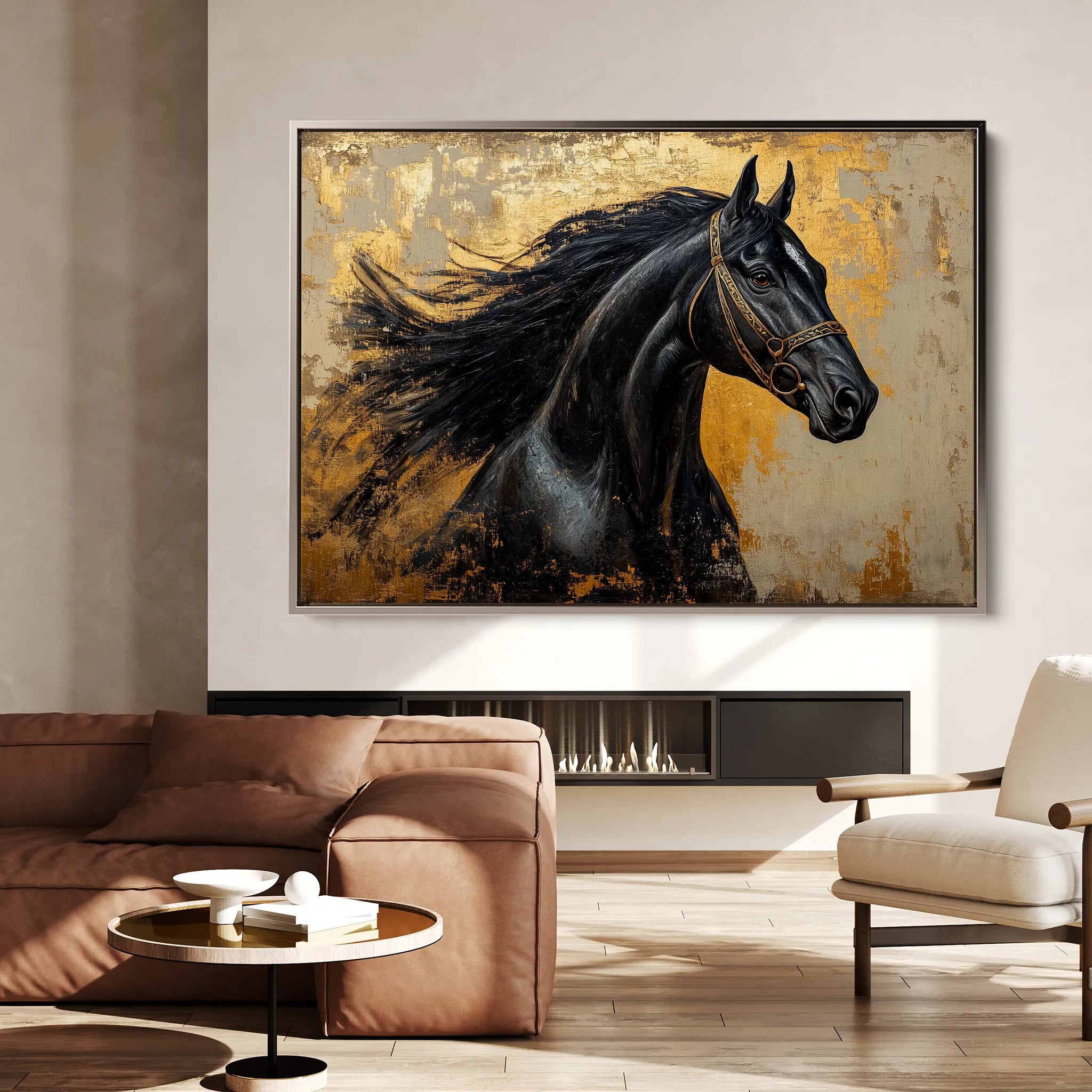 Horses 031 Canvas Art 18" x 24" / 45 x 60 cm / Black
