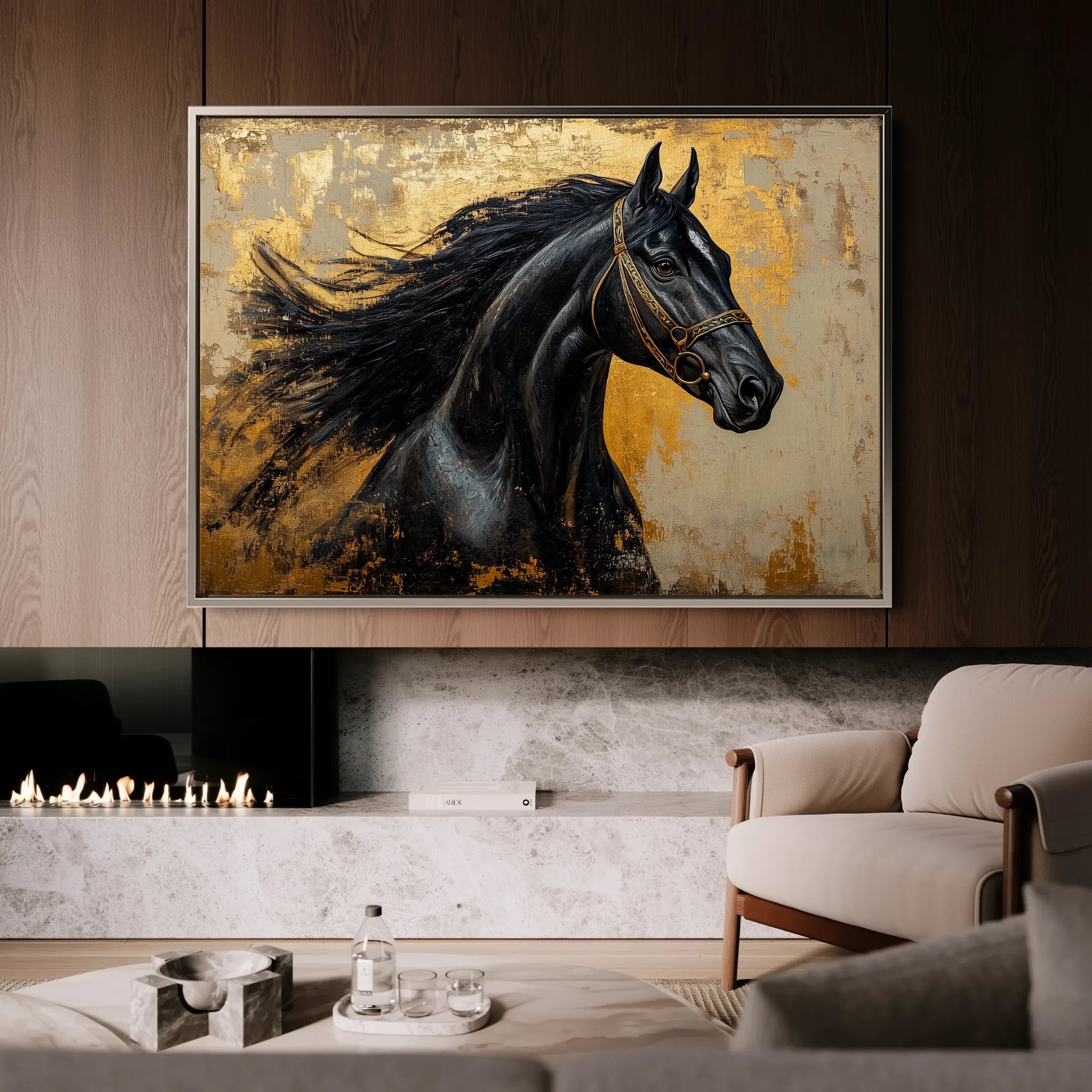 Horses 031 Canvas Art 18" x 24" / 45 x 60 cm / Black
