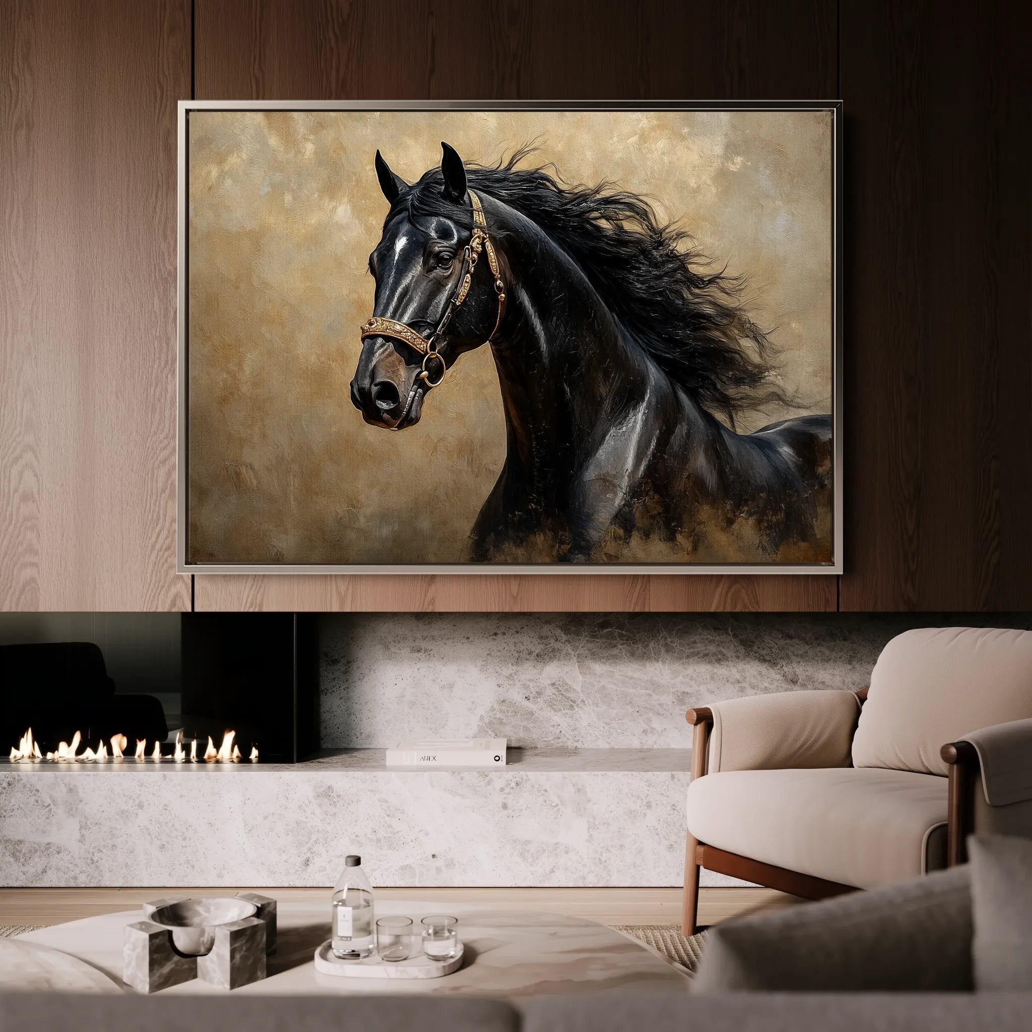 Horses 032 Canvas Art 18" x 24" / 45 x 60 cm / Black